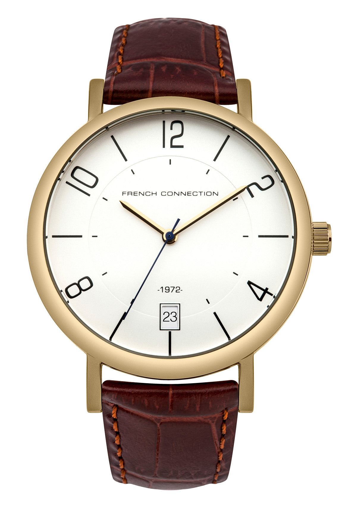 French Connection Gents 42mm White Dial Tan Leather Strap Watch