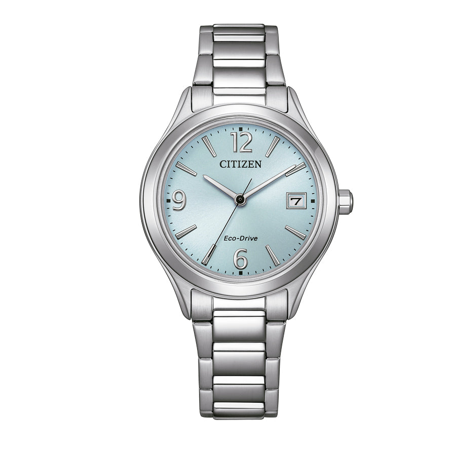 Citizen Lady Sporty FE6121-67L blue dial silver stainless steel front view