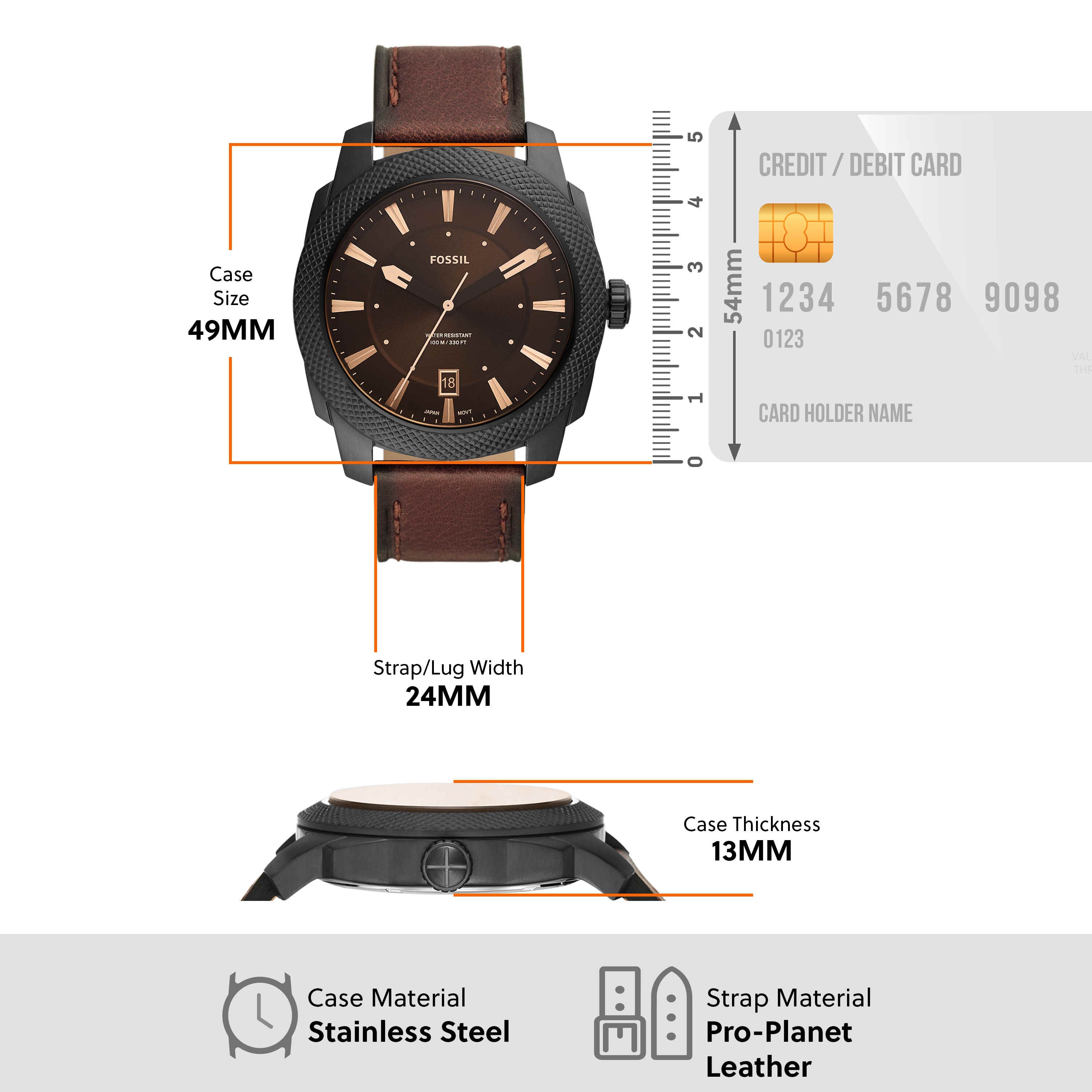 Fossil Machine Brown Dial Leather Strap Watch FS5972