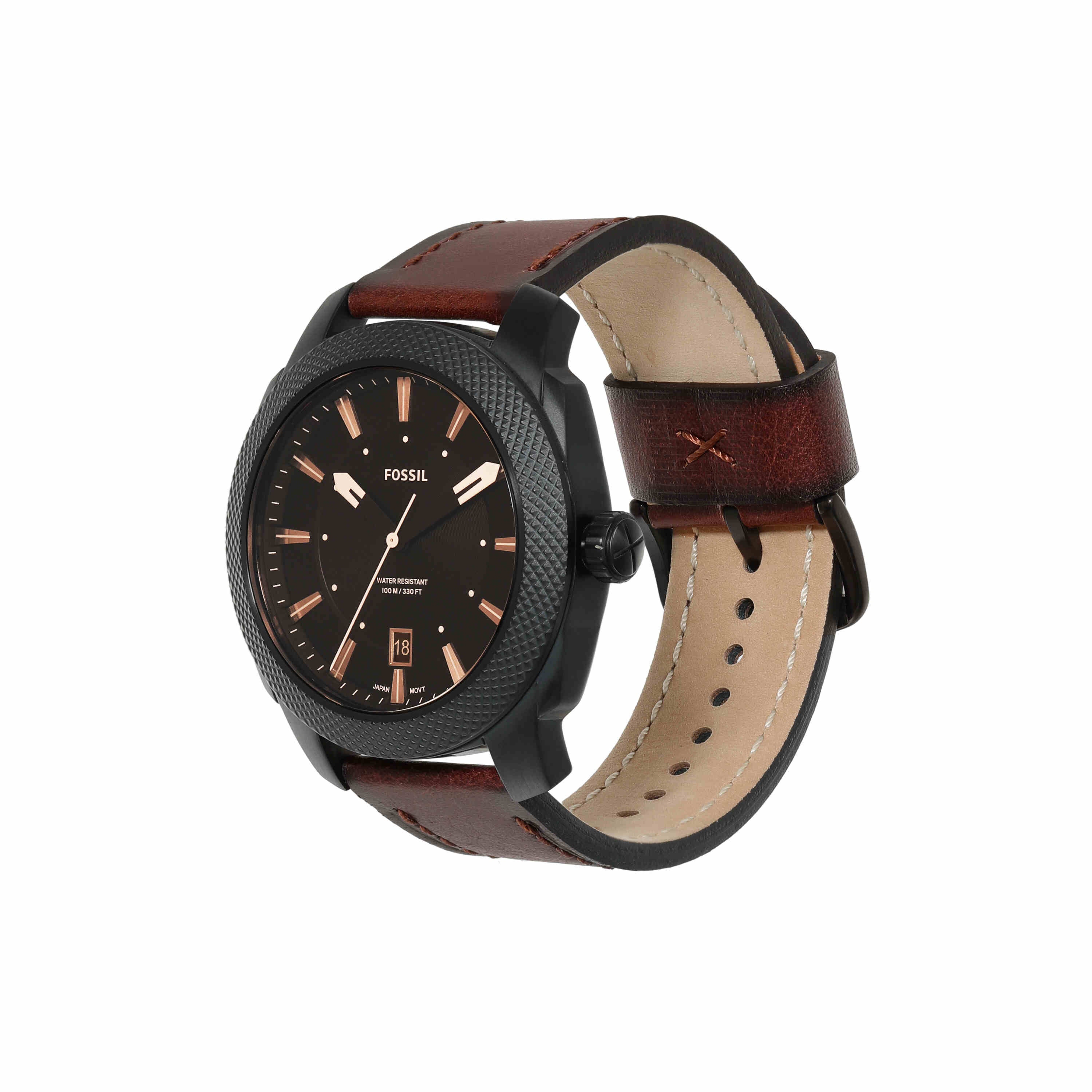 Fossil Machine Brown Dial Leather Strap Watch FS5972