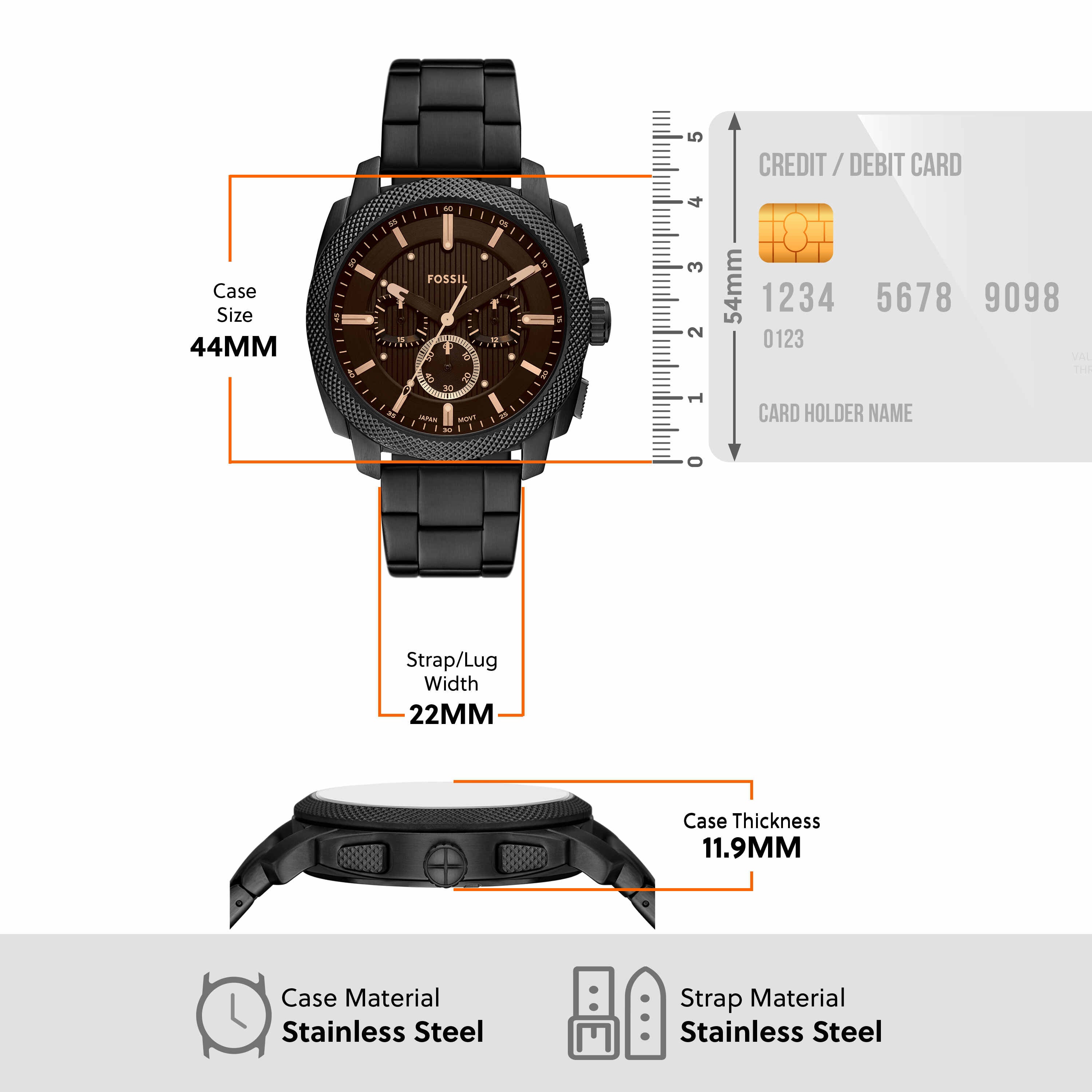 Fossil Machine Black Dial Stainless Steel Watch FS6097