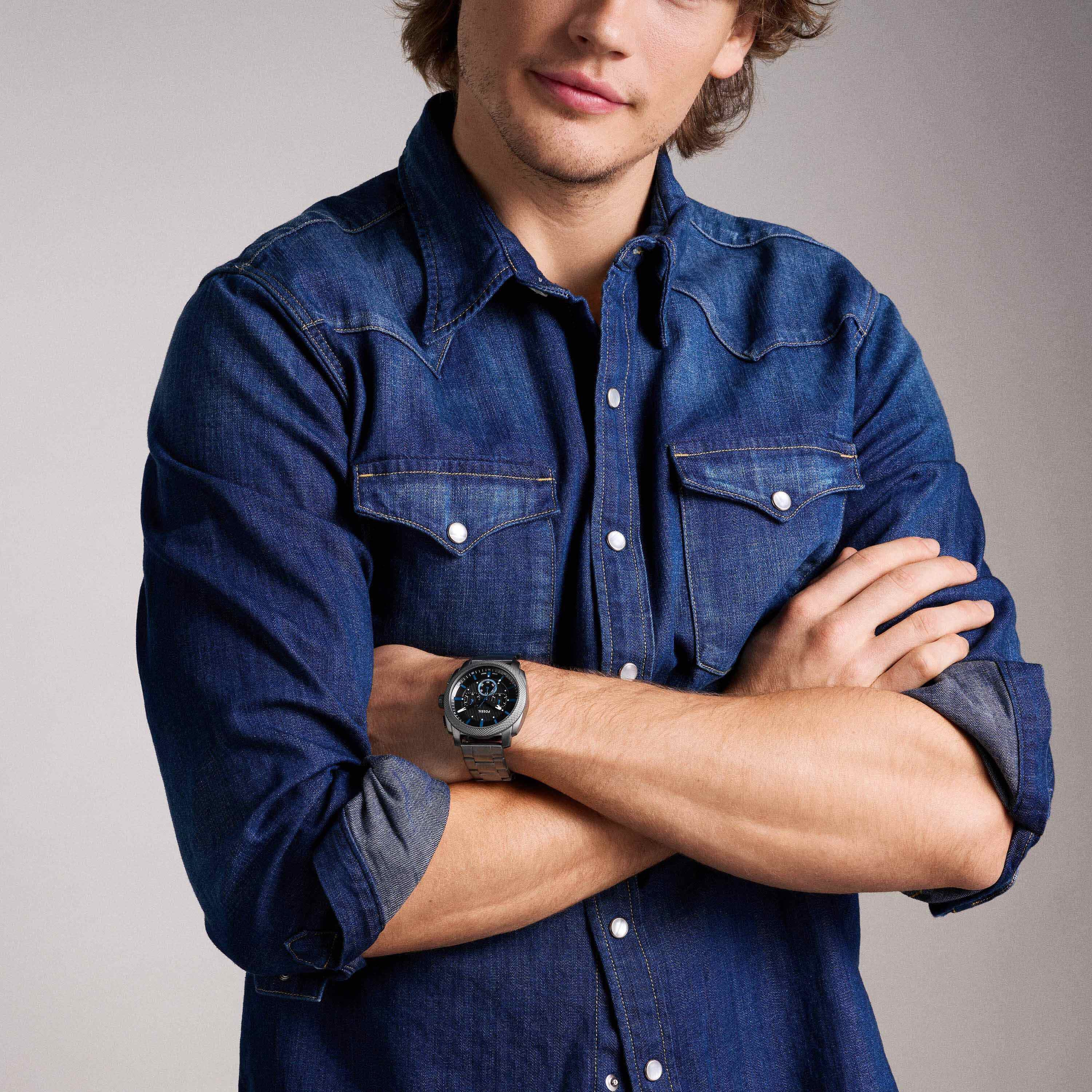 Fossil Machine Black Dial Gun-Metal Stainless Steel Watch FS6098