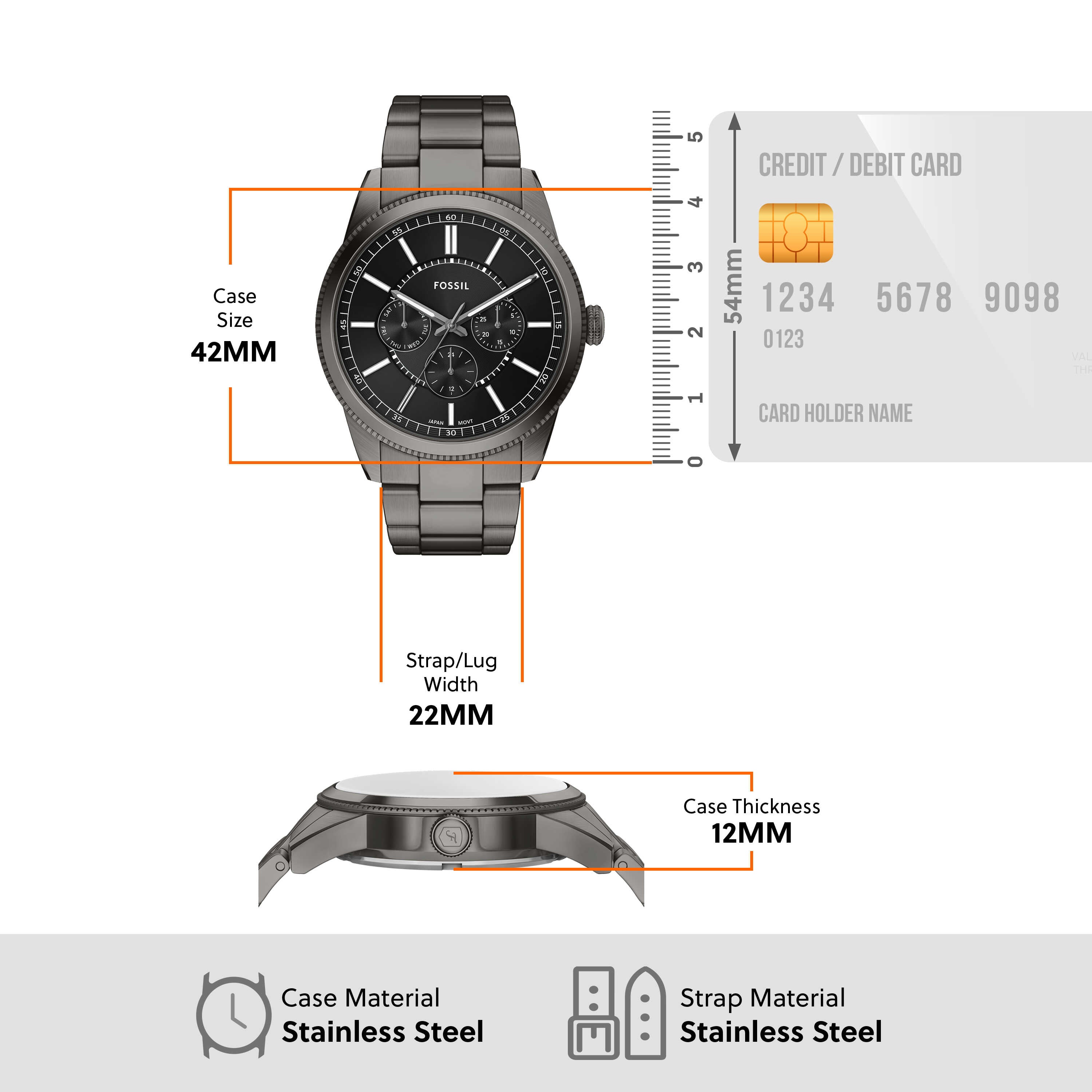 Fossil Pearson Multifunction Gunmetal Stainless Steel Black Dial Watch FS6136
