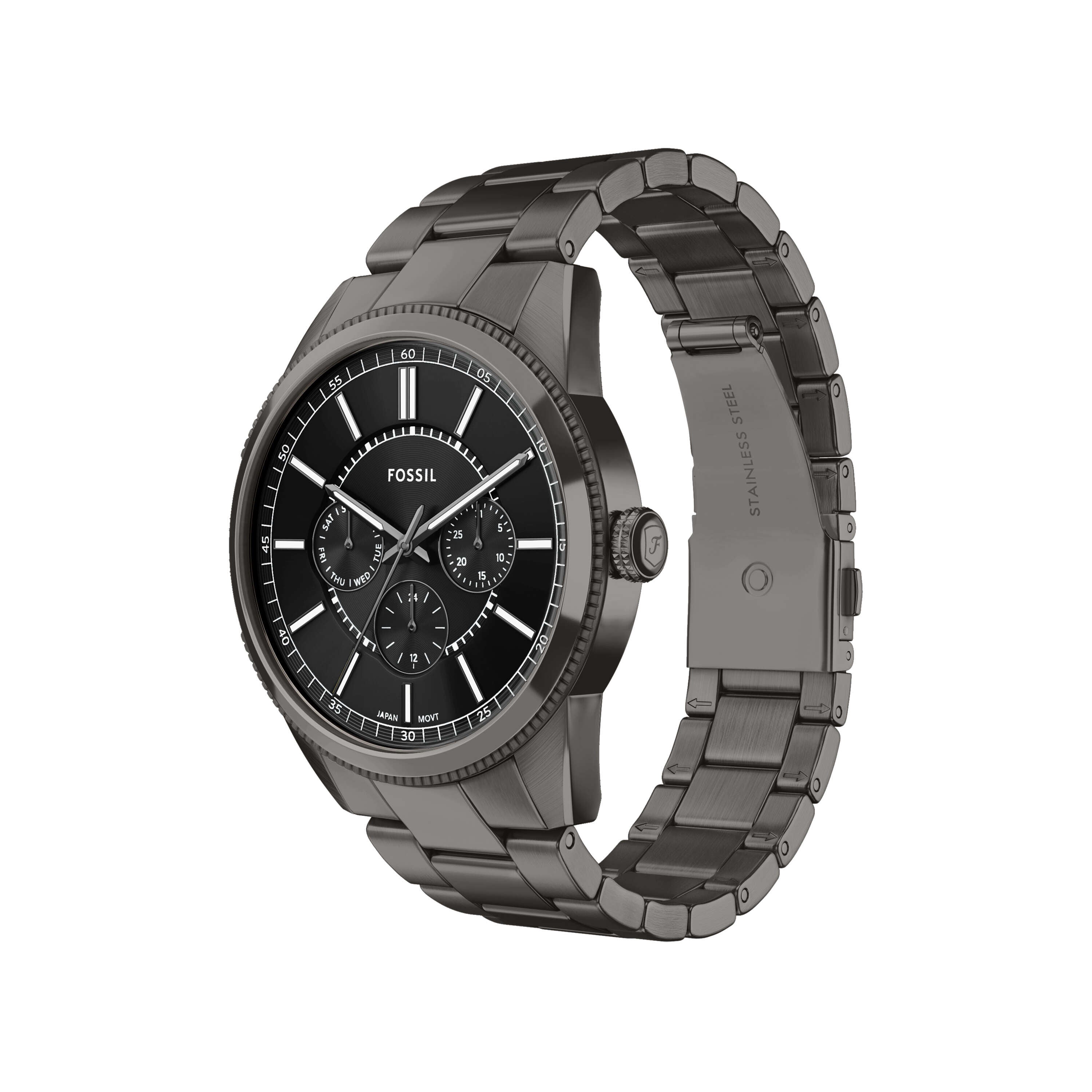Fossil Pearson Multifunction Gunmetal Stainless Steel Black Dial Watch FS6136