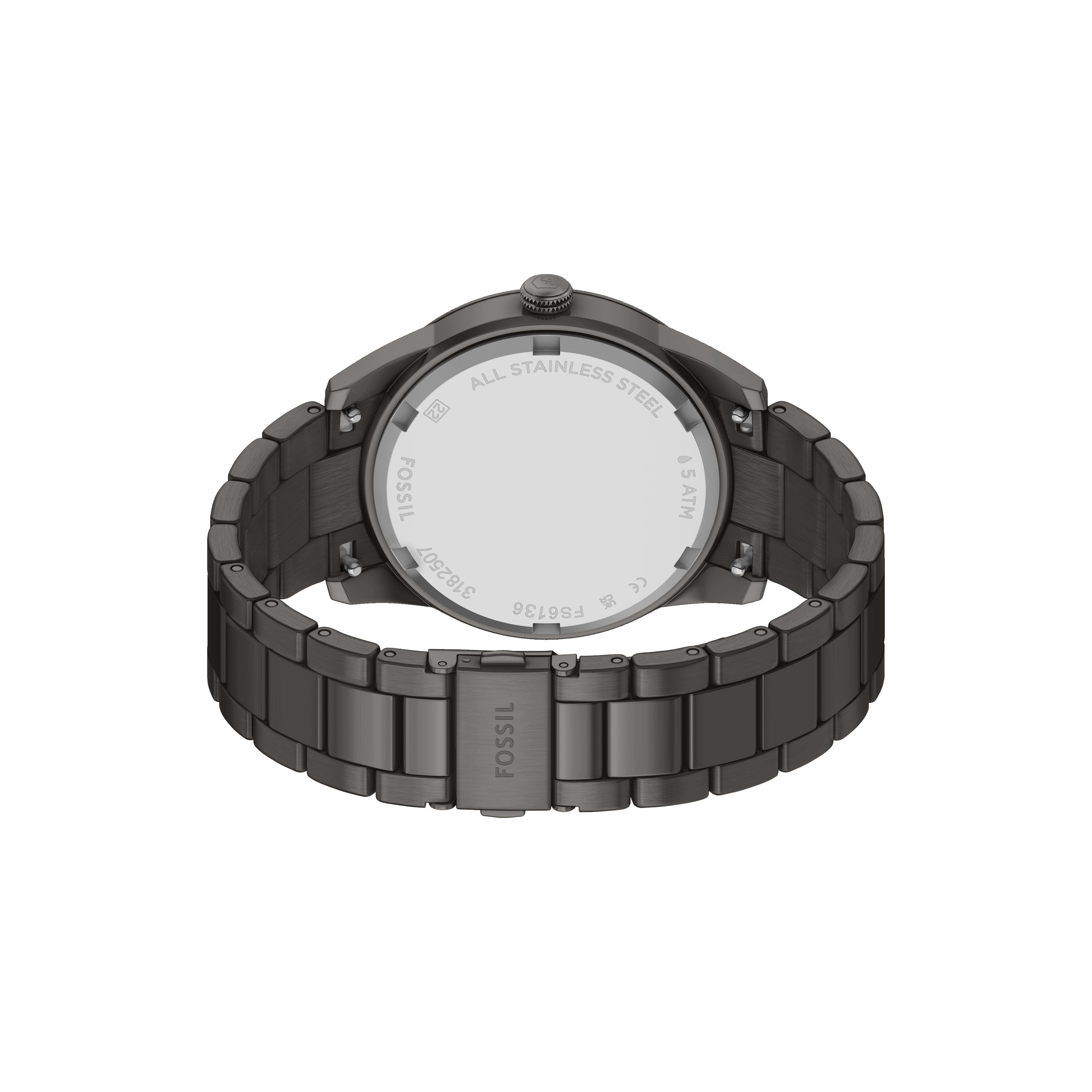 Fossil Pearson Multifunction Gunmetal Stainless Steel Black Dial Watch FS6136