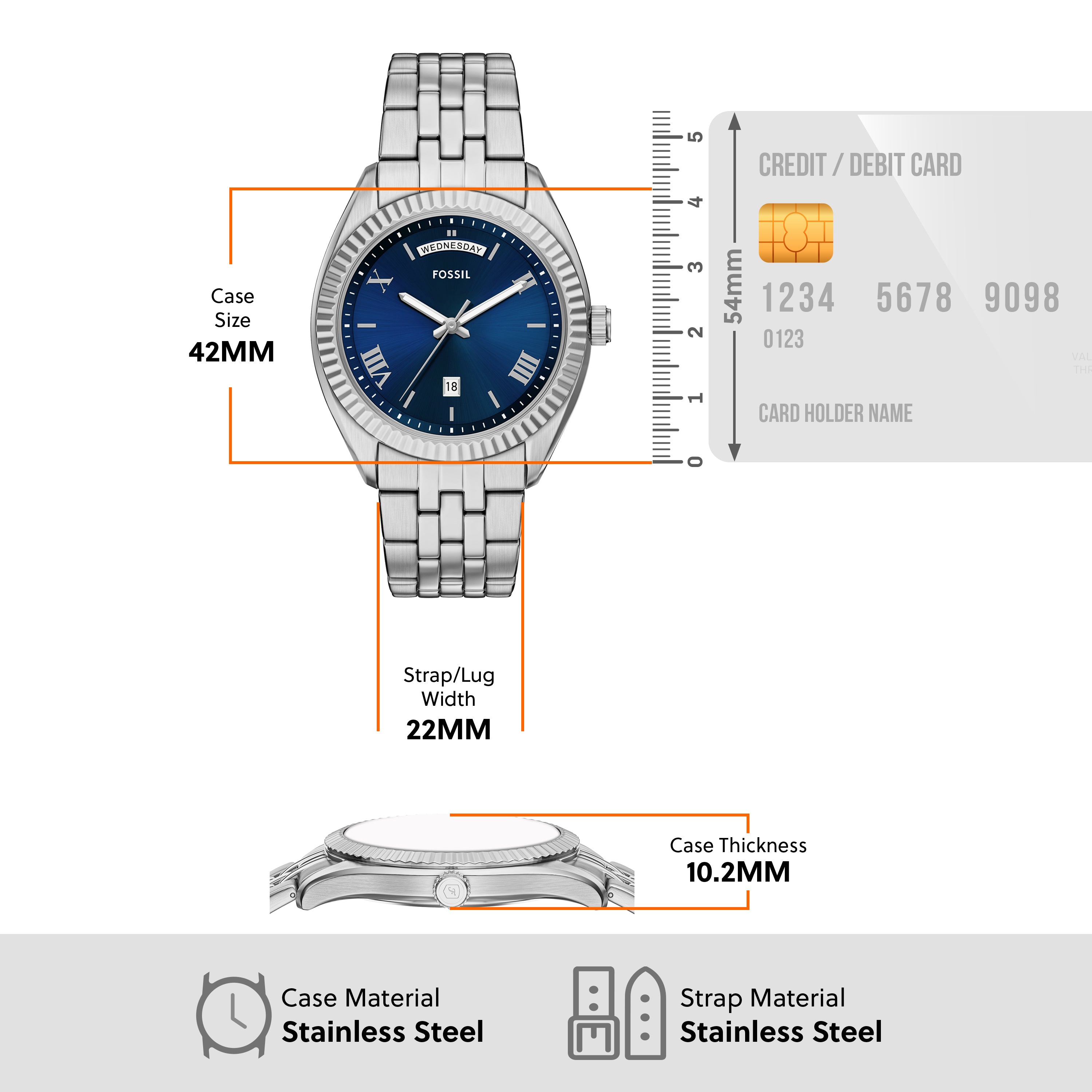 Fossil Campbell Three Hand Stainless Steel Watch FS6140