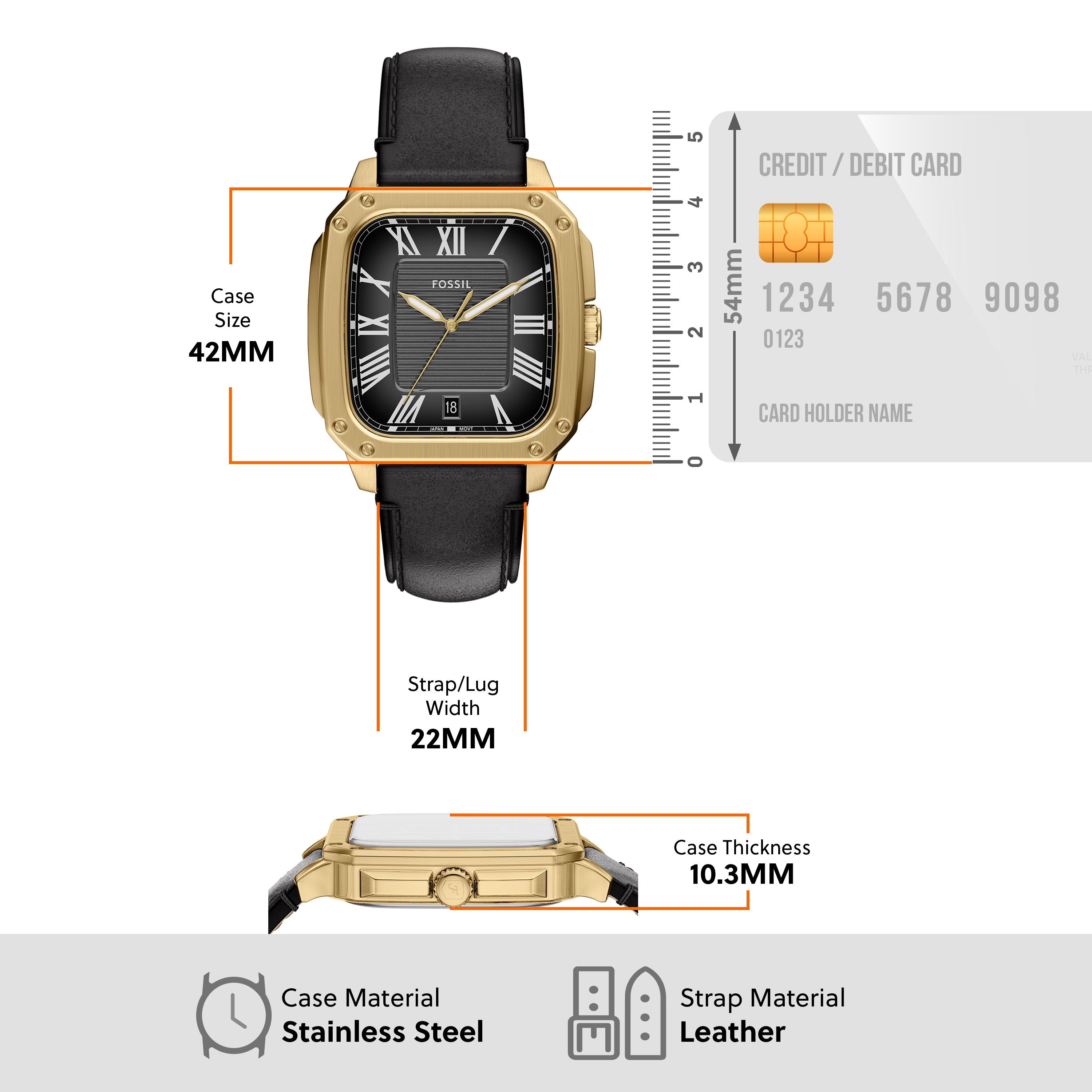 Fossil Crosby Three Hand Black Leather Watch FS6151