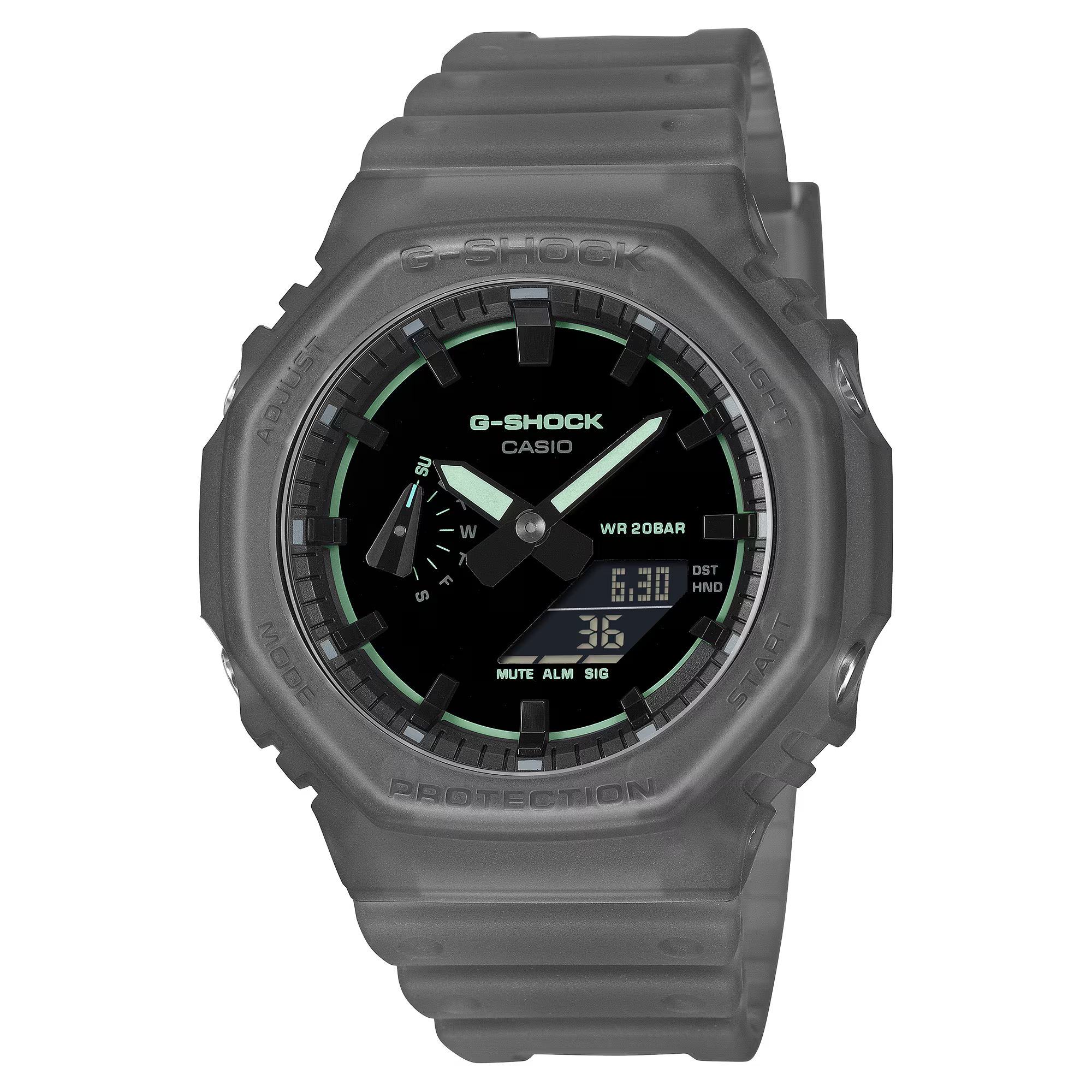 G-Shock Analog Digital Smokey Black Resin Band Neon Blue Accents Watch GA2100K-1A