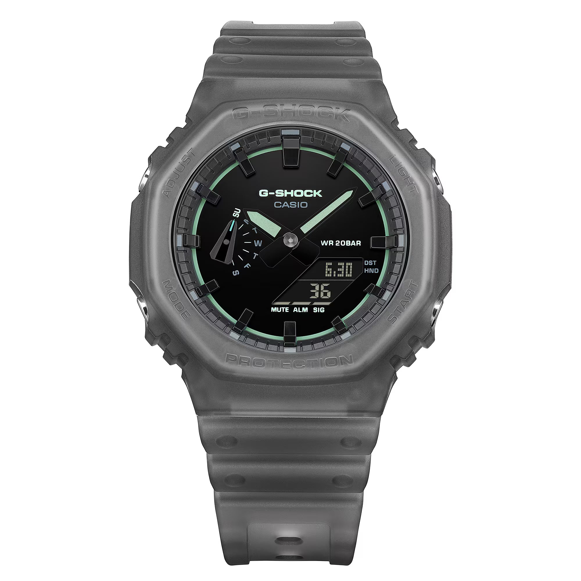 G-Shock Analog Digital Smokey Black Resin Band Neon Blue Accents Watch GA2100K-1A
