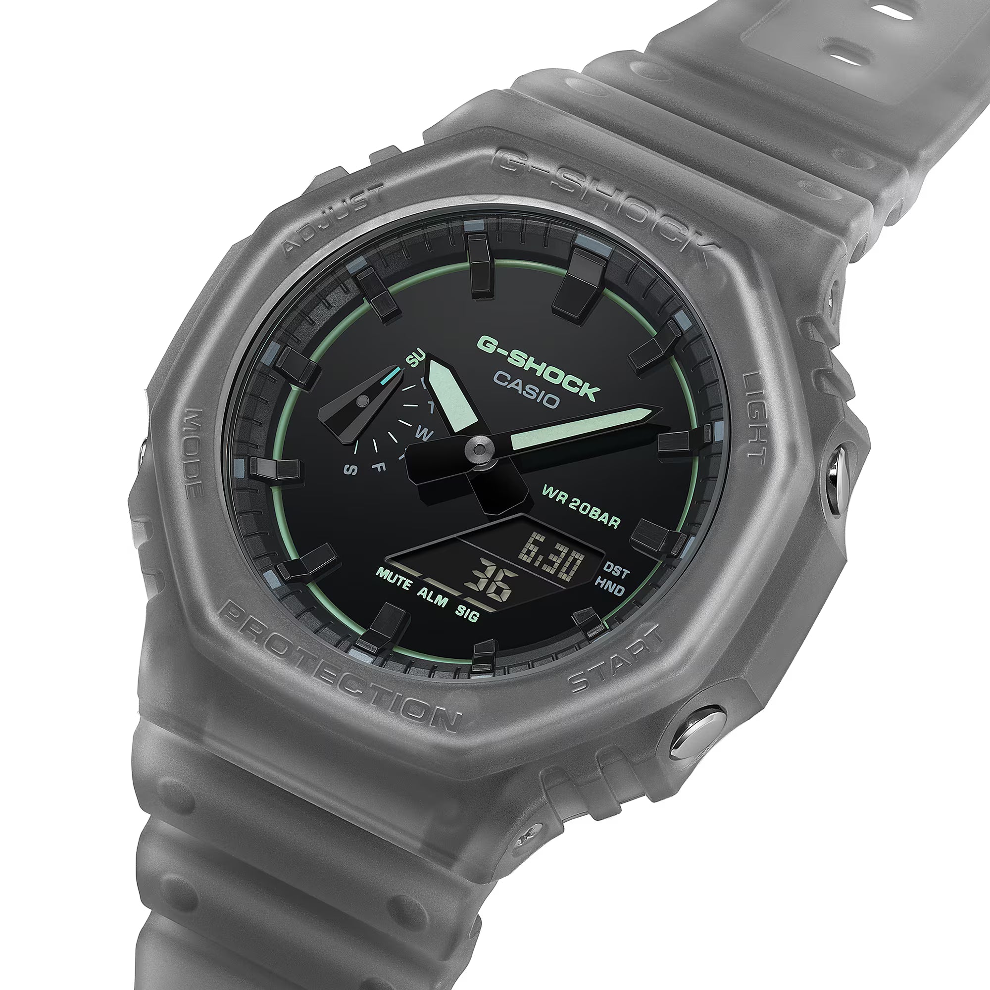 G-Shock Analog Digital Smokey Black Resin Band Neon Blue Accents Watch GA2100K-1A