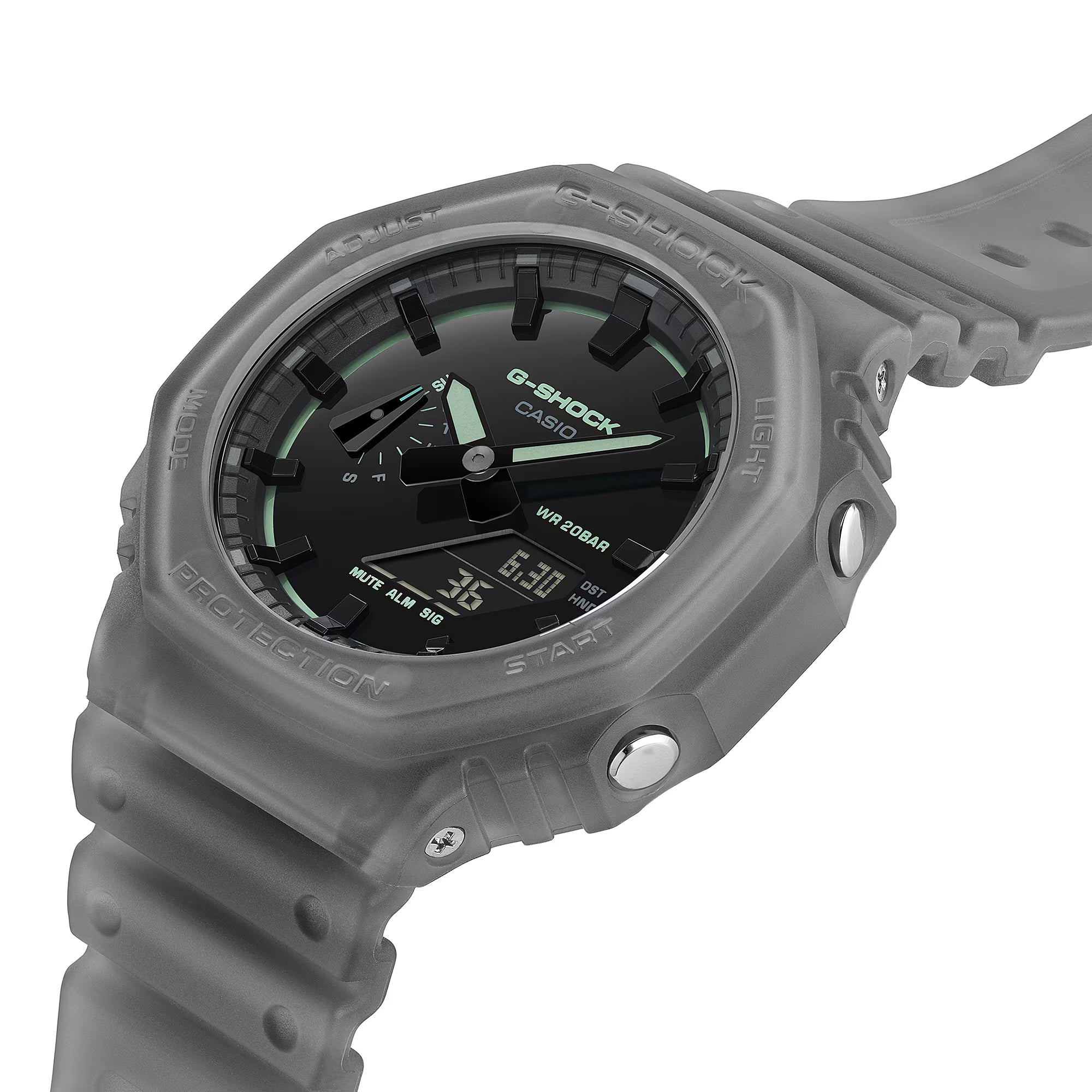 G-Shock Analog Digital Smokey Black Resin Band Neon Blue Accents Watch GA2100K-1A
