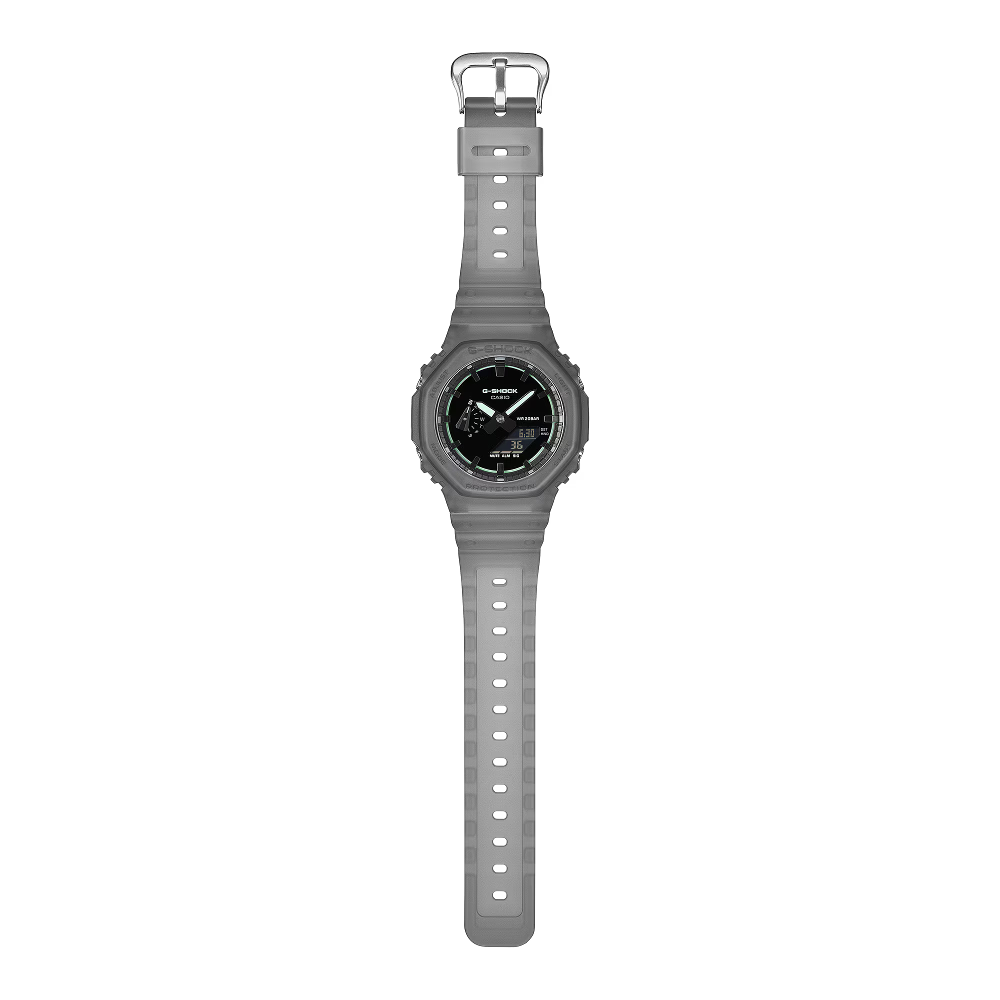 G-Shock Analog Digital Smokey Black Resin Band Neon Blue Accents Watch GA2100K-1A
