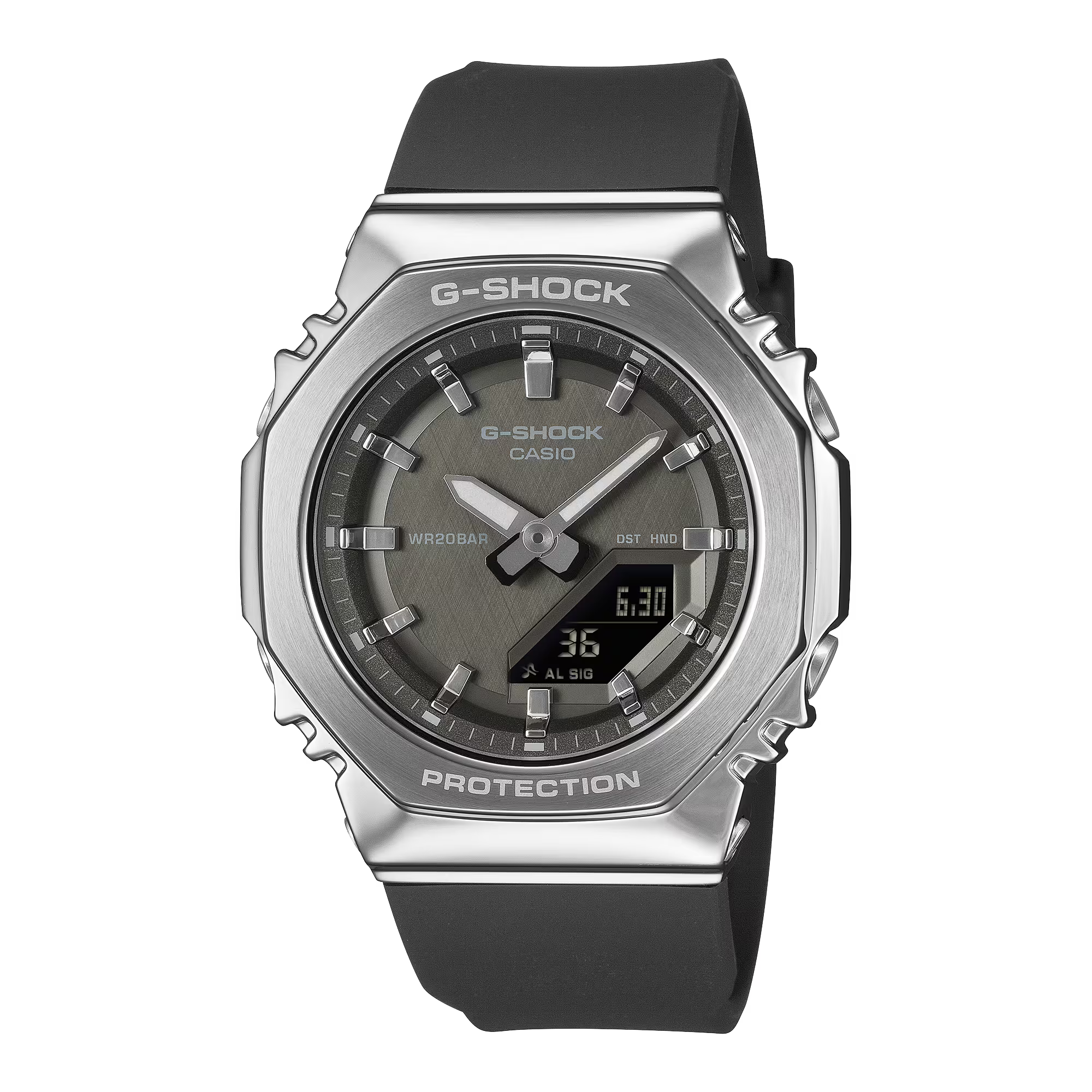G-Shock Digital Analog Silver Case Black Resin Band Watch GMS2110-1A1