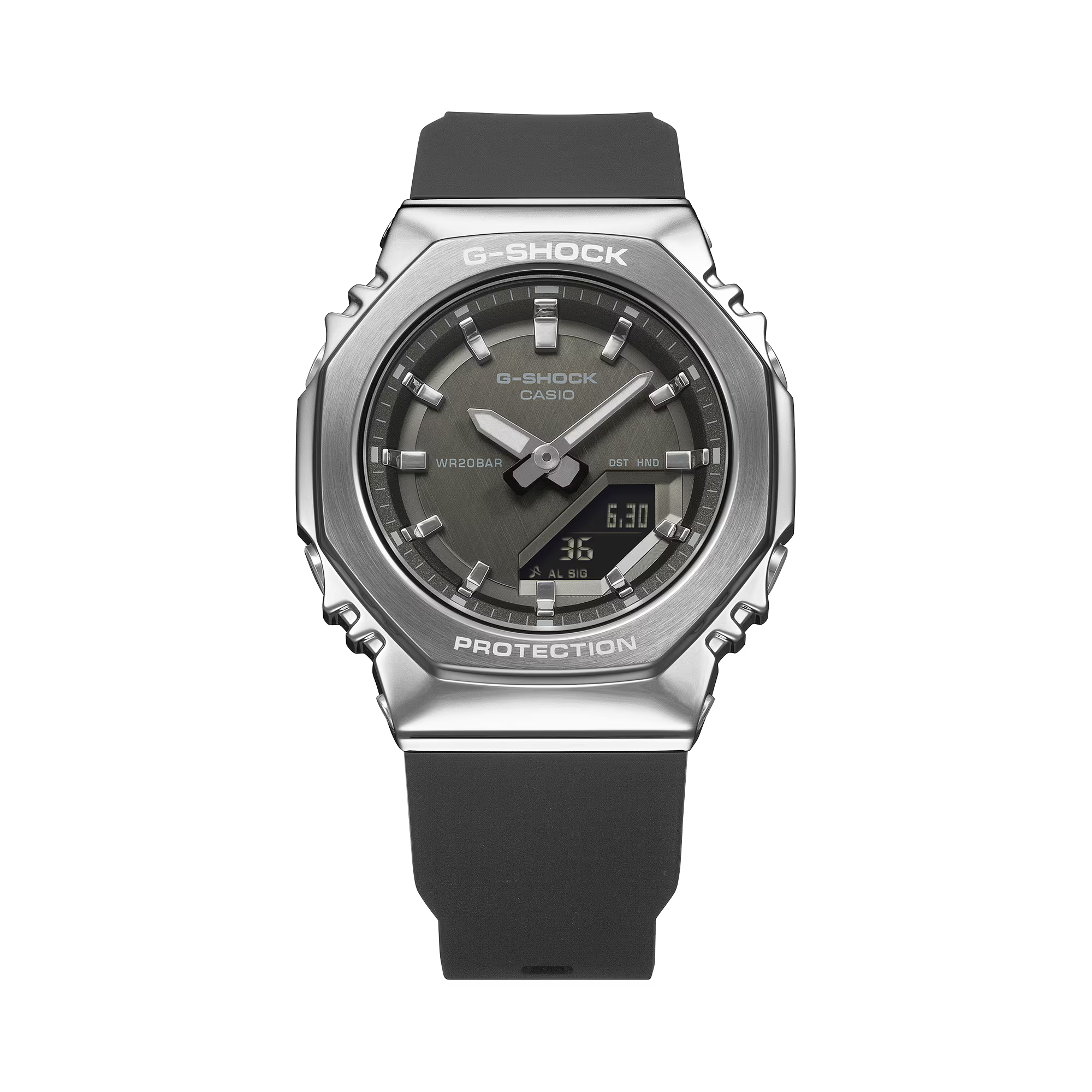 G-Shock Digital Analog Silver Case Black Resin Band Watch GMS2110-1A1