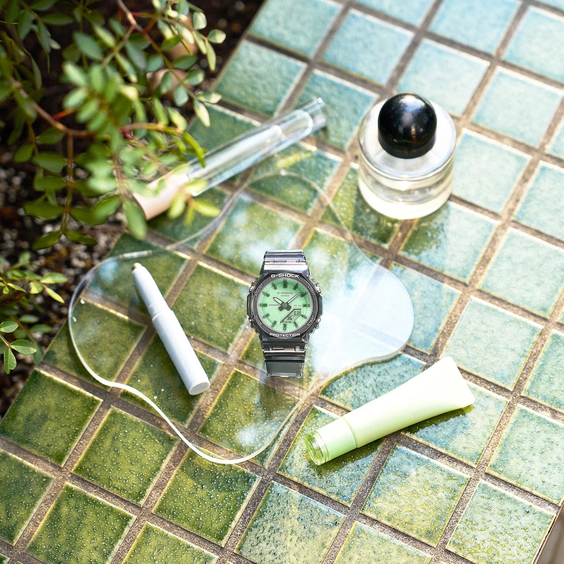 G-Shock Slim CasiOak Digital Transparent Black Green Dial Watch GMAP2100SR-1A