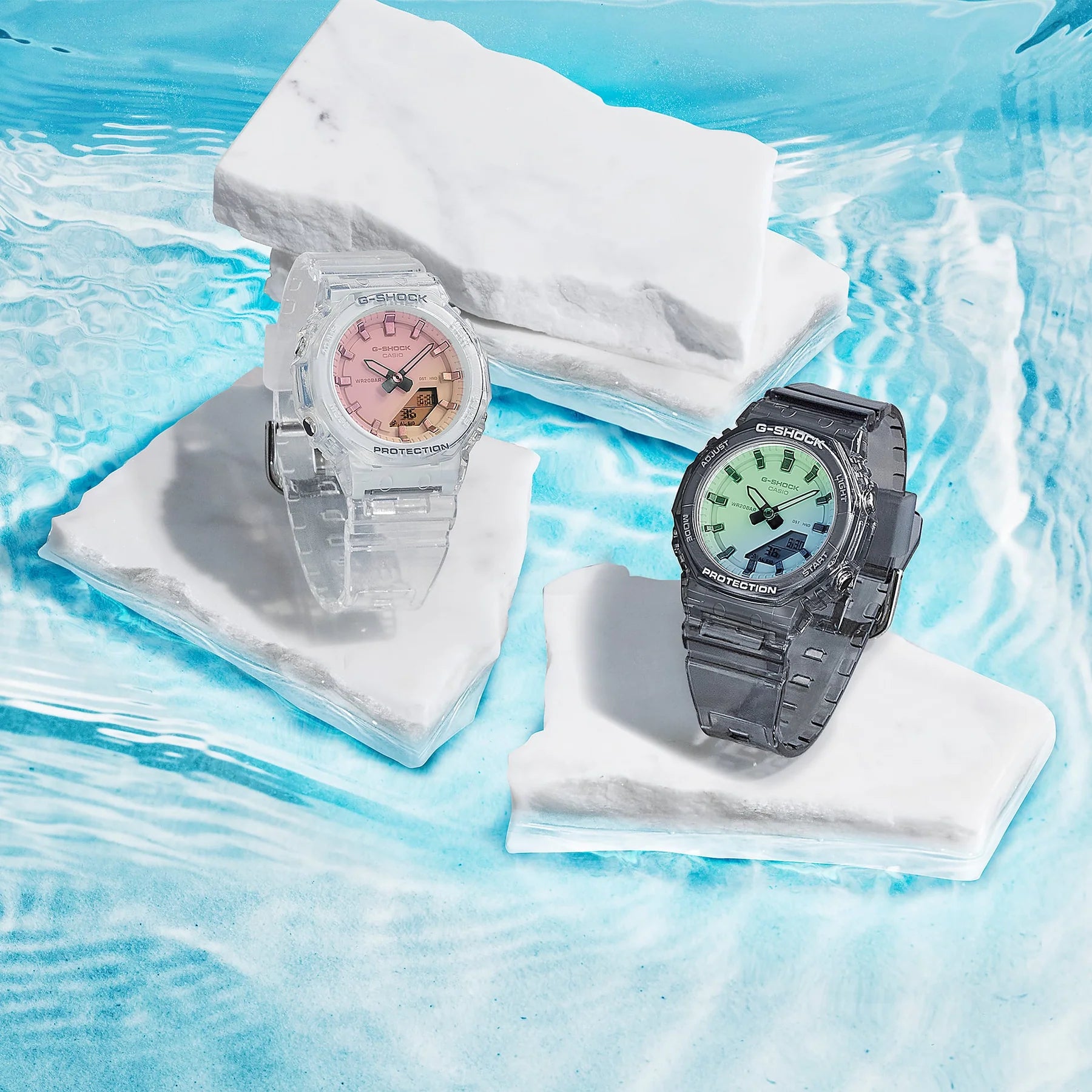 G-Shock Slim CasiOak Digital Transparent Black Green Dial Watch GMAP2100SR-1A
