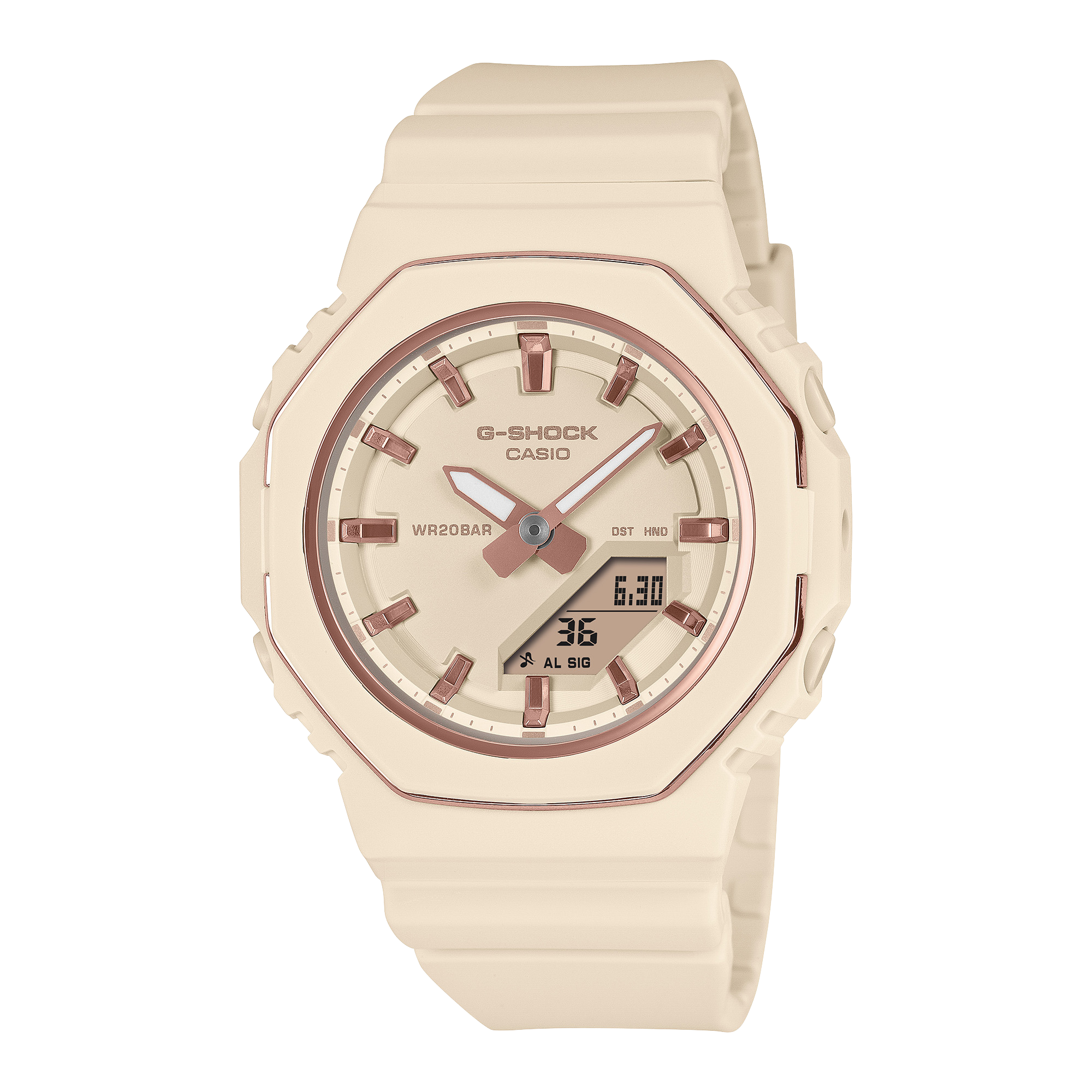 G-Shock Analog Digital Duo Metallic Bezel Cream Resin Band Watch GMAP2110-1A