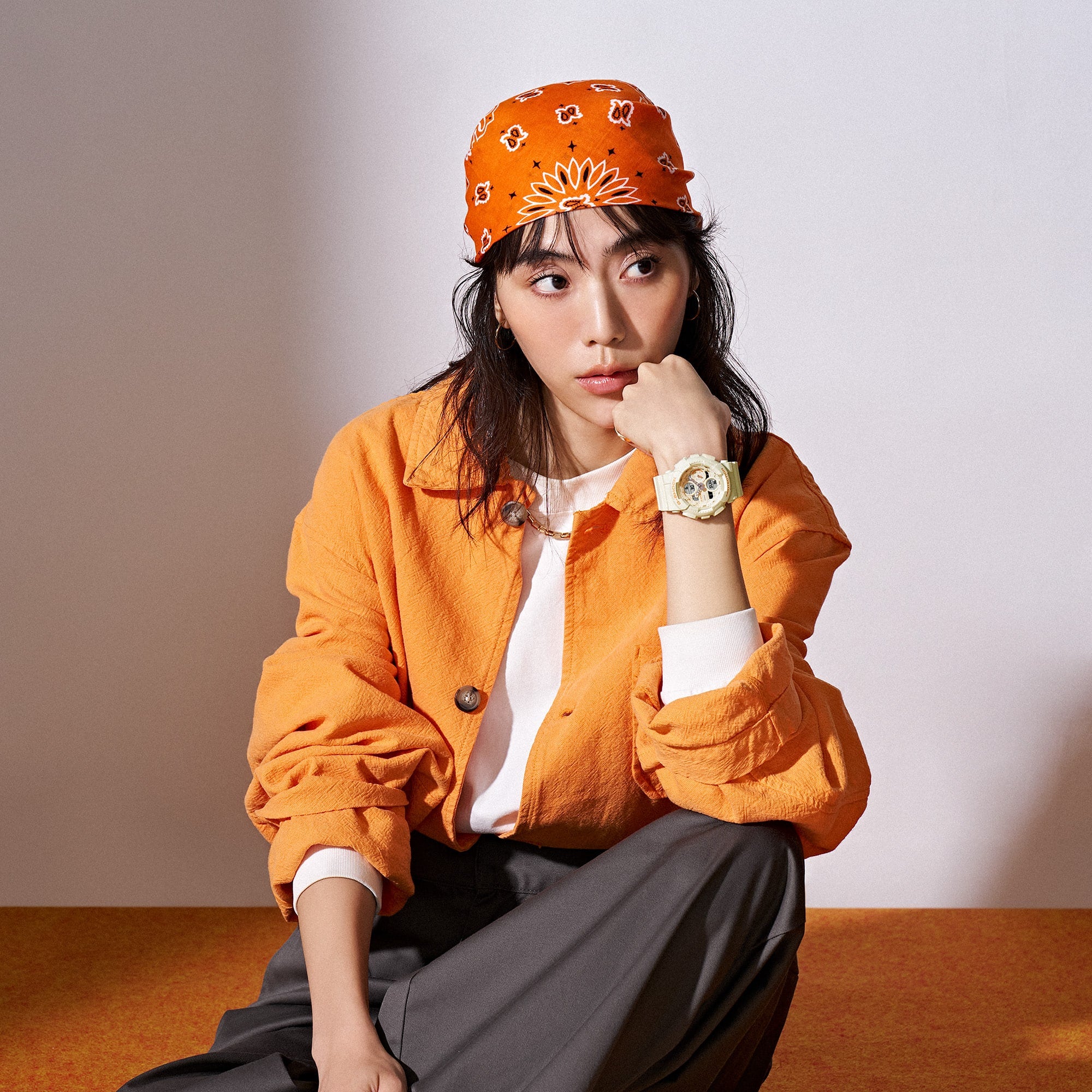 G-Shock Analog Digital Orange Accent White Resin Band Watch GMAS140-7A