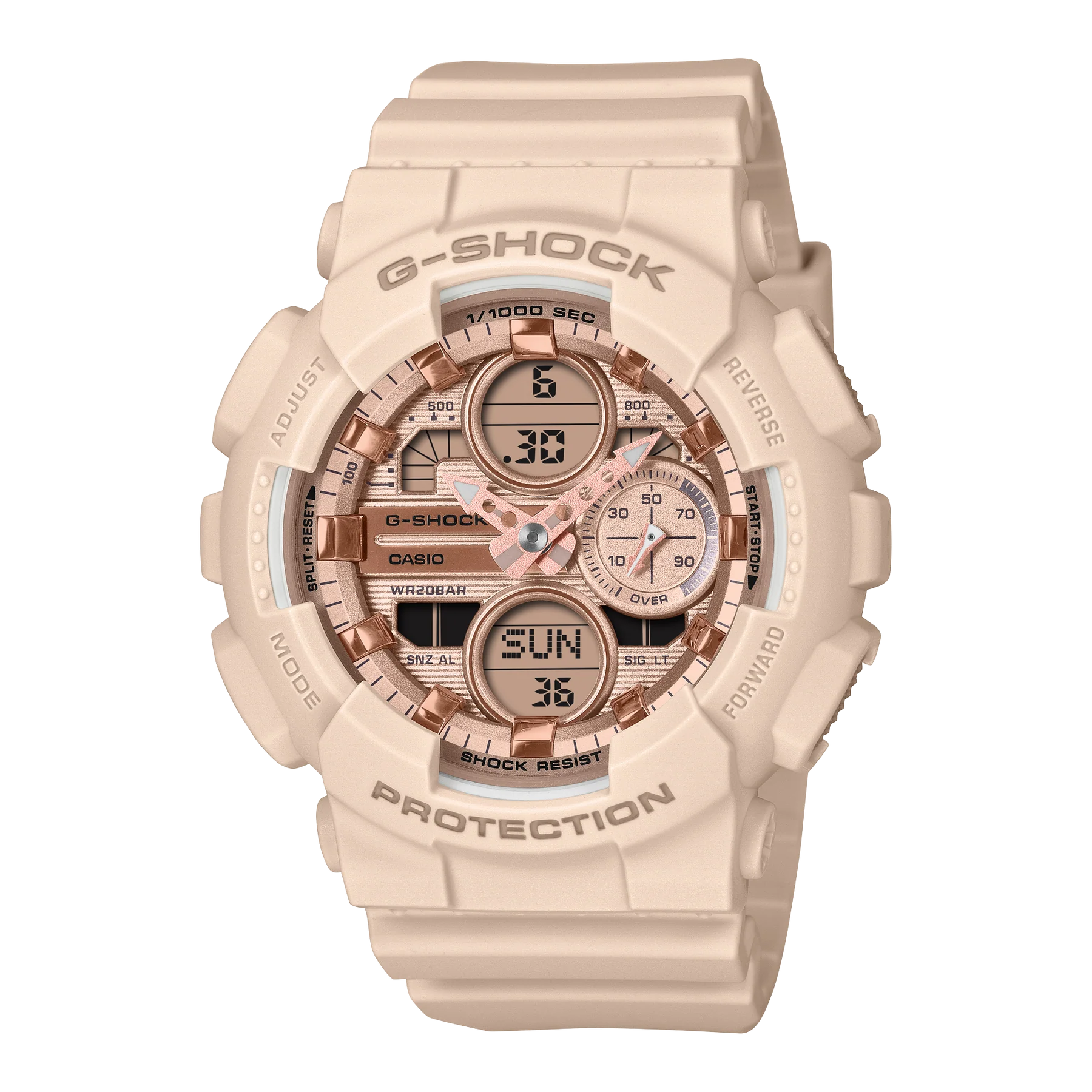 G-Shock Analog Digital Mid Size Pink Beige Resin Band Rose Gold Dial Watch GMAS140PG-4A
