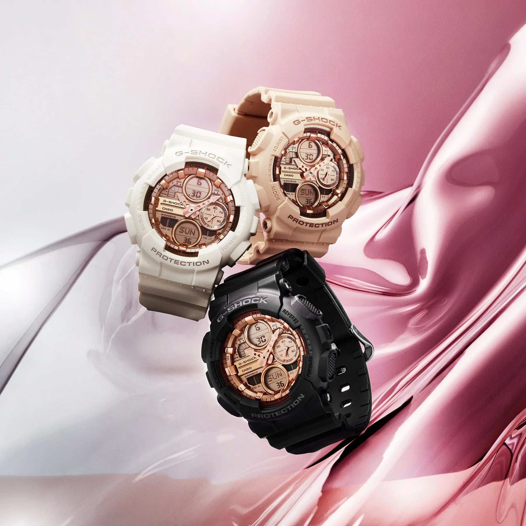 G-Shock Analog Digital Mid Size Pink Beige Resin Band Rose Gold Dial Watch GMAS140PG-4A