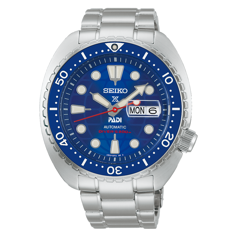 Seiko Prospex PADI 60th Anniversary Limited Edition HBB002K with globe-textured blue dial and stainless steel bracelet — Watch Direct Australia