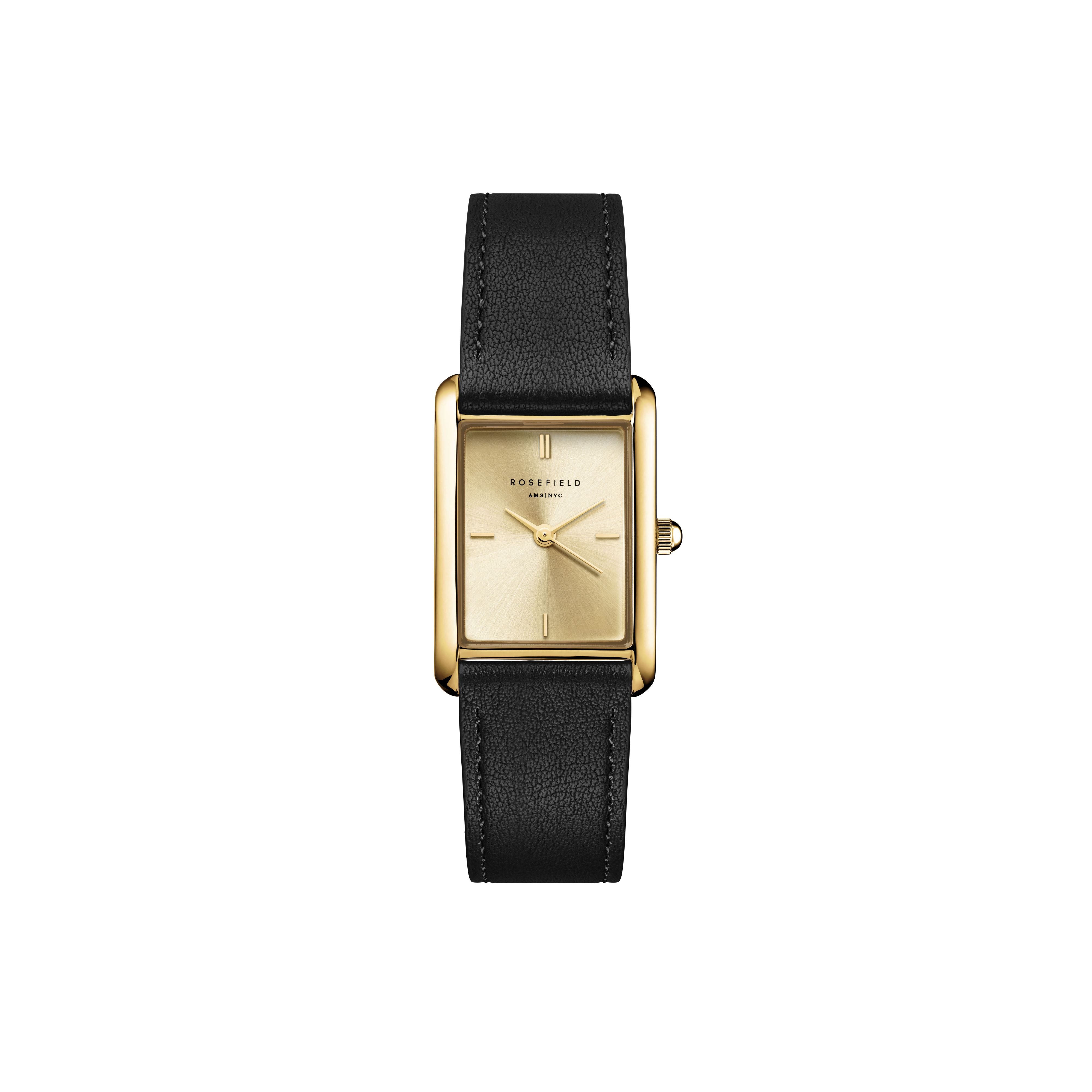 Rosefield Heirloom Champagne Gold Black Leather Watch HCBLG-H07