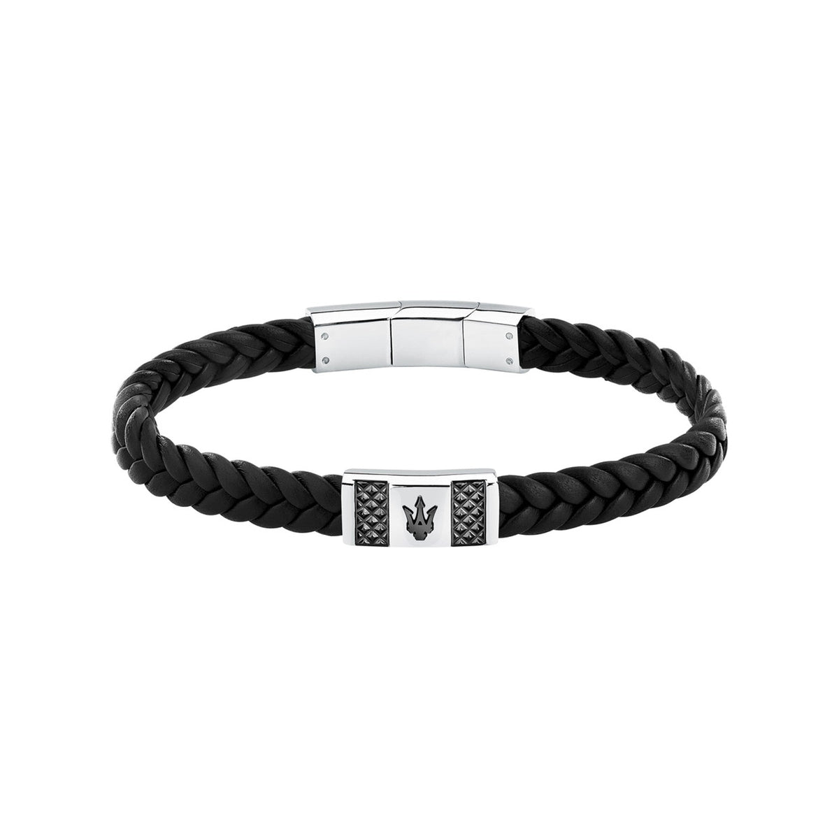 Maserati Men's Gun Metal Leather Bracelet