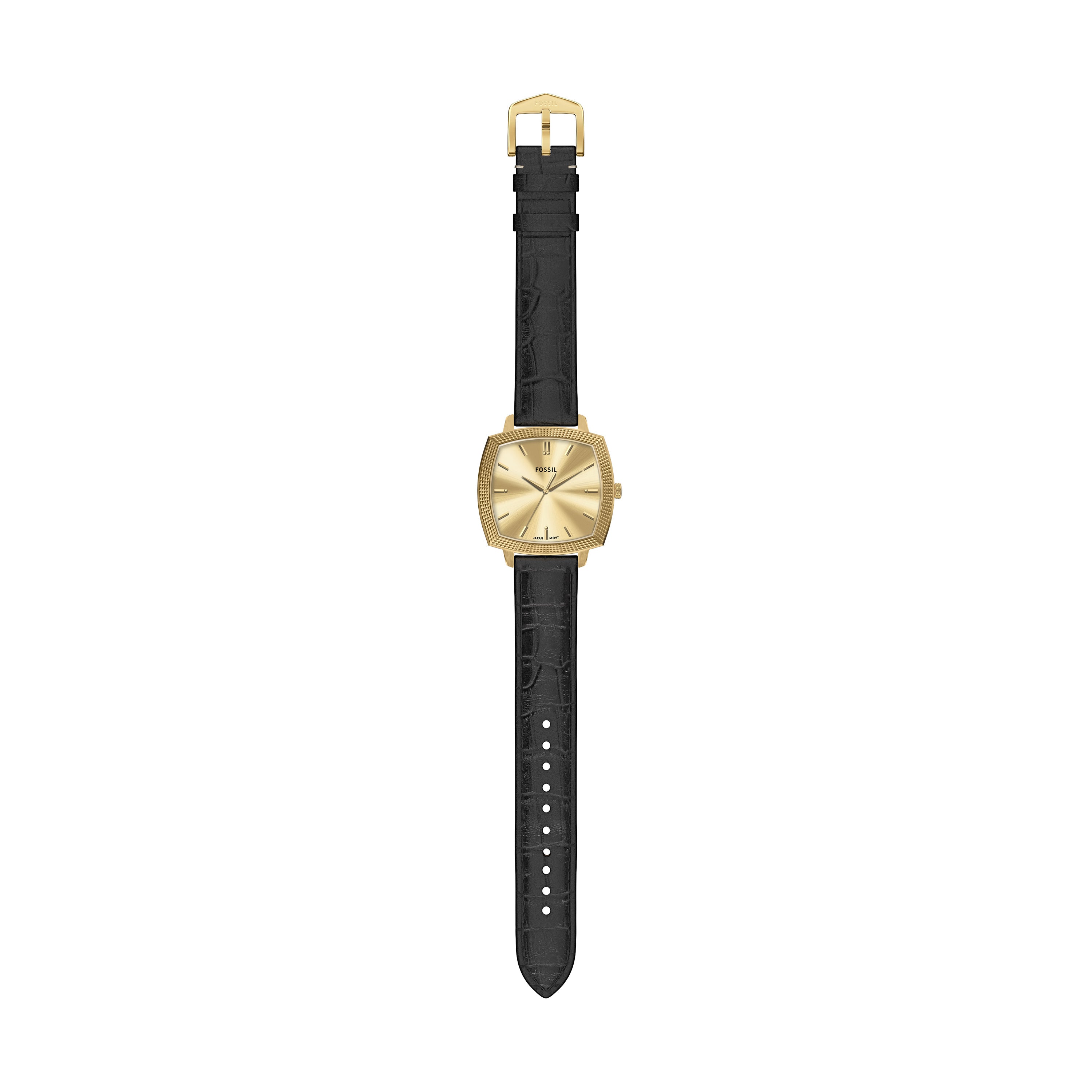 Fossil Machine Luxe Gold Dial Black Leather Strap Watch LE1214