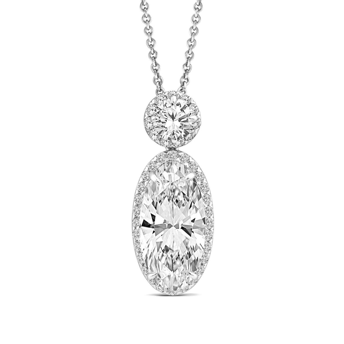 3.07ct Elongated Oval Lab Grown Diamond Necklace in 18K White Gold