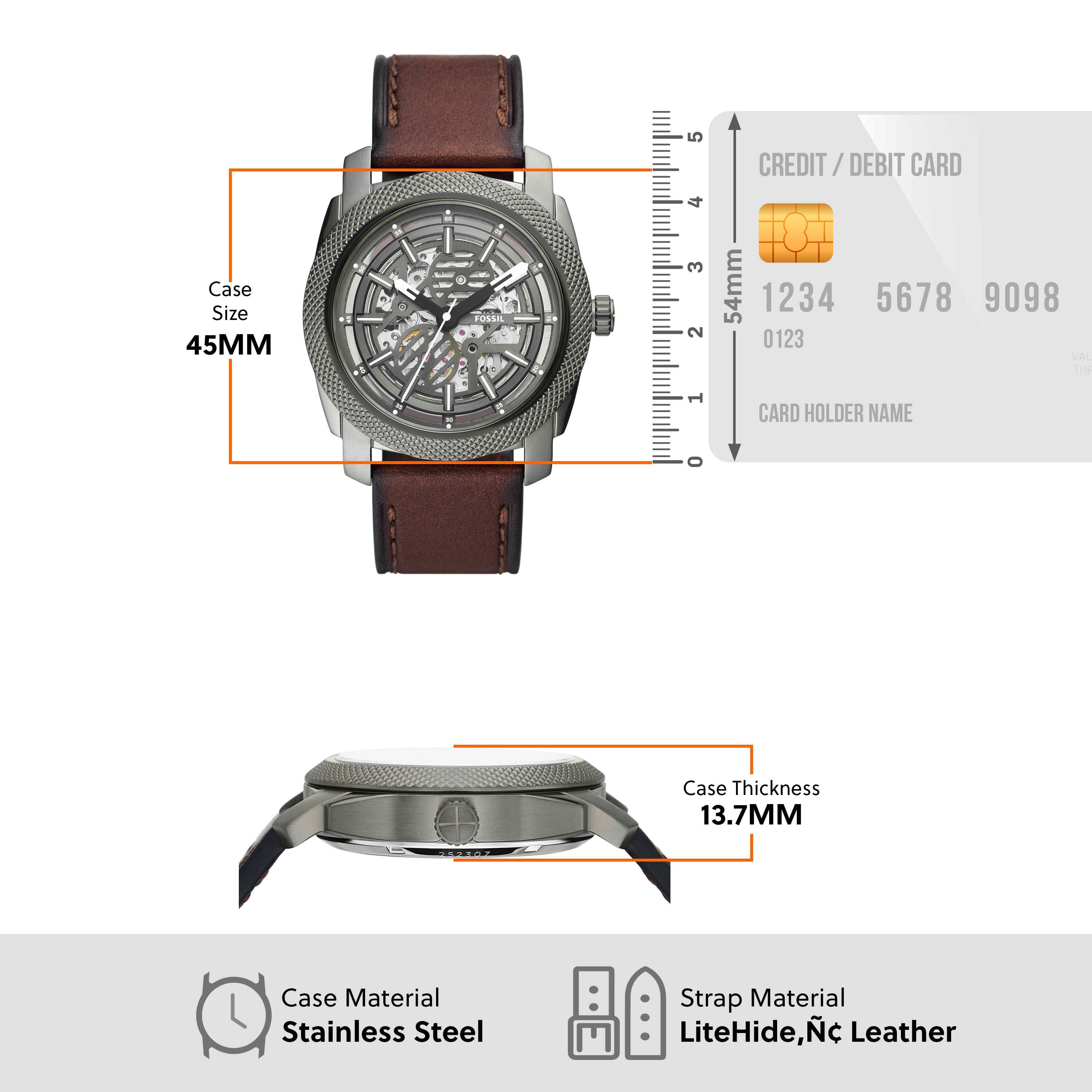 Fossil Machine Gray Dial Brown Leather Watch ME3254