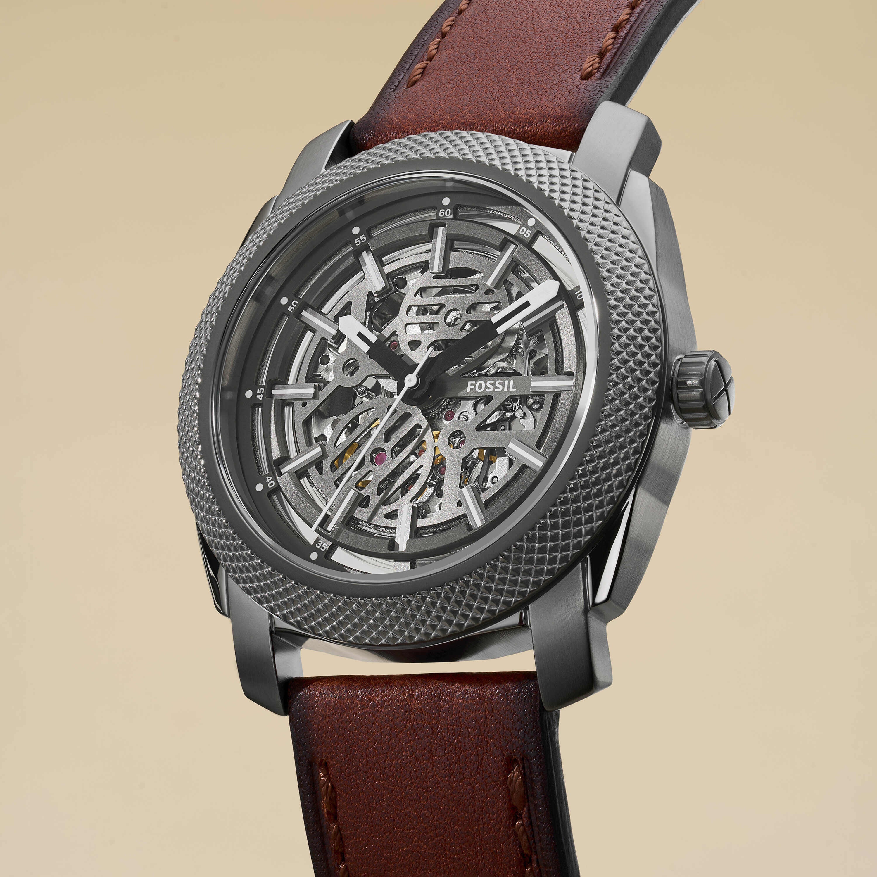 Fossil Machine Gray Dial Brown Leather Watch ME3254