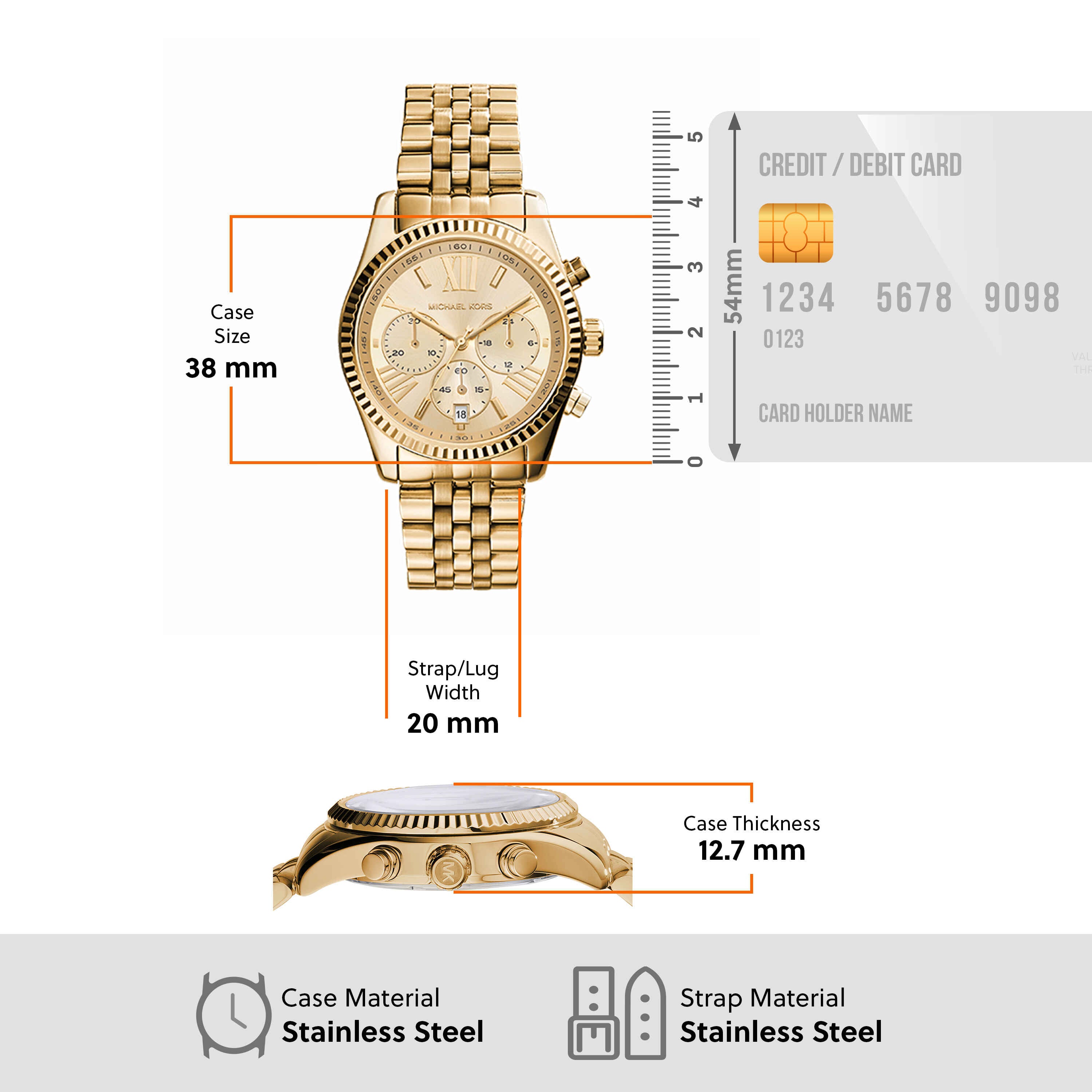 Michael Kors Lexington Gold Dial Stainless Steel Watch MK7378