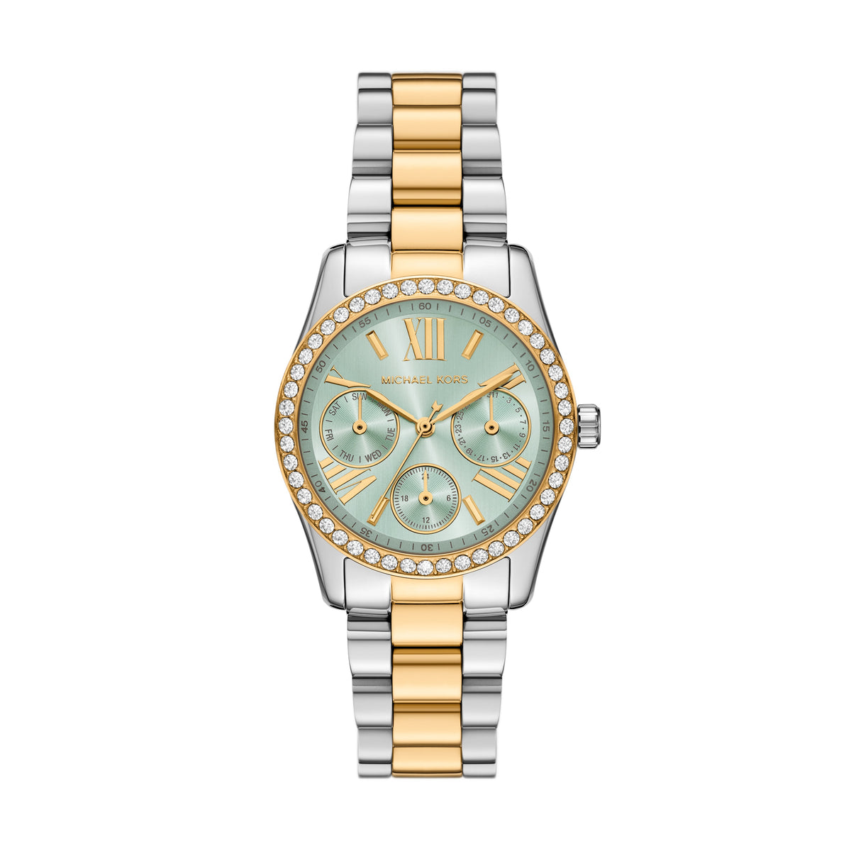 Michael Kors Lexington Pave Green Dial Two Tone Stainless Steel Watch MK7609