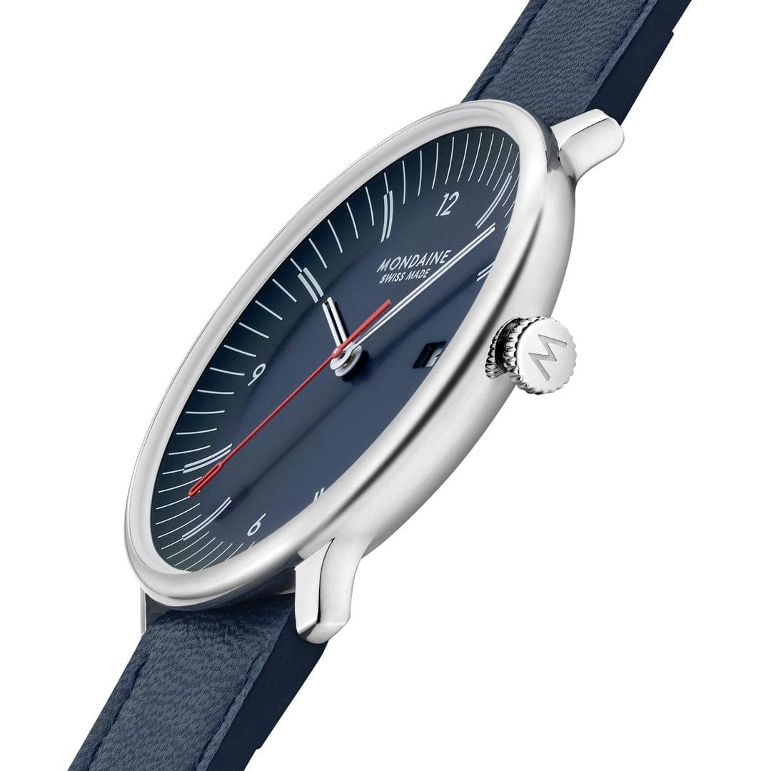 Mondaine Doppio Blue Dial Mesh Blue Vegan Leather Watch MLE.41240.LQV.SET