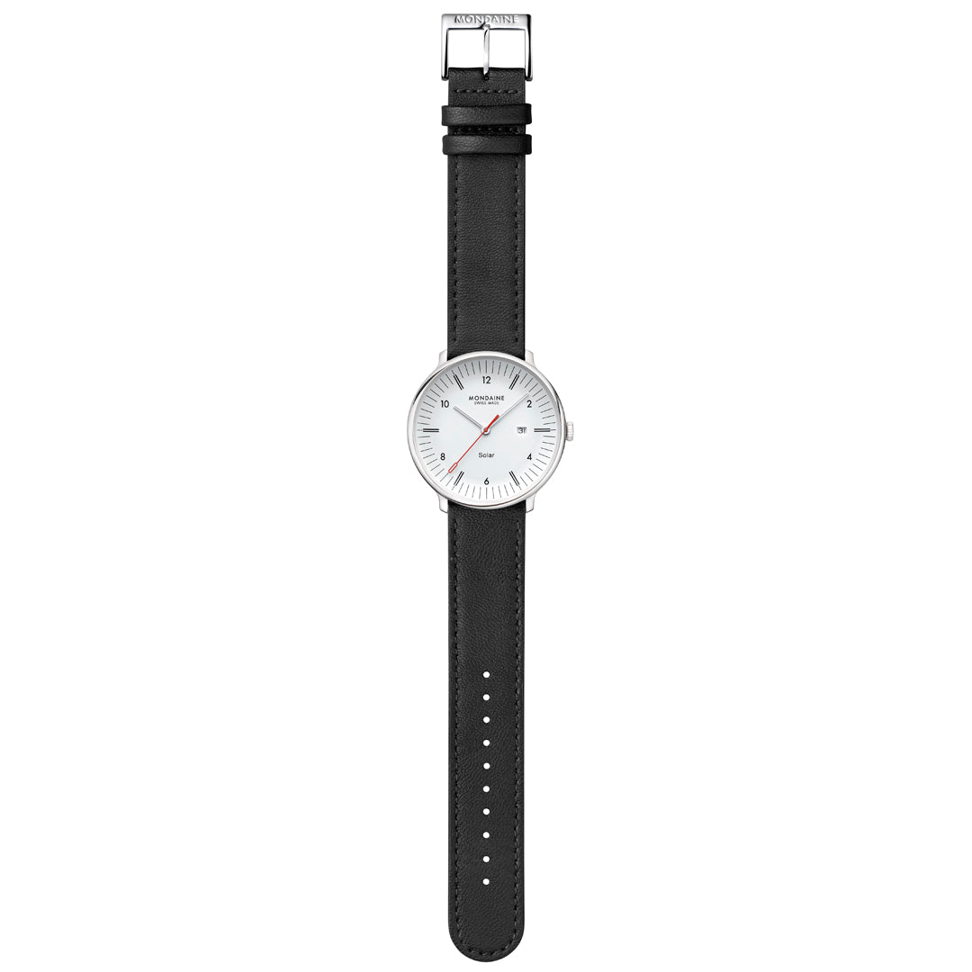 Mondaine Doppio Solar Black Vegan Leather Watch MLE.41910.LBV