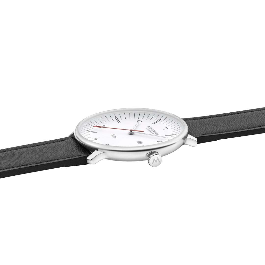 Mondaine Doppio Solar Black Vegan Leather Watch MLE.41910.LBV