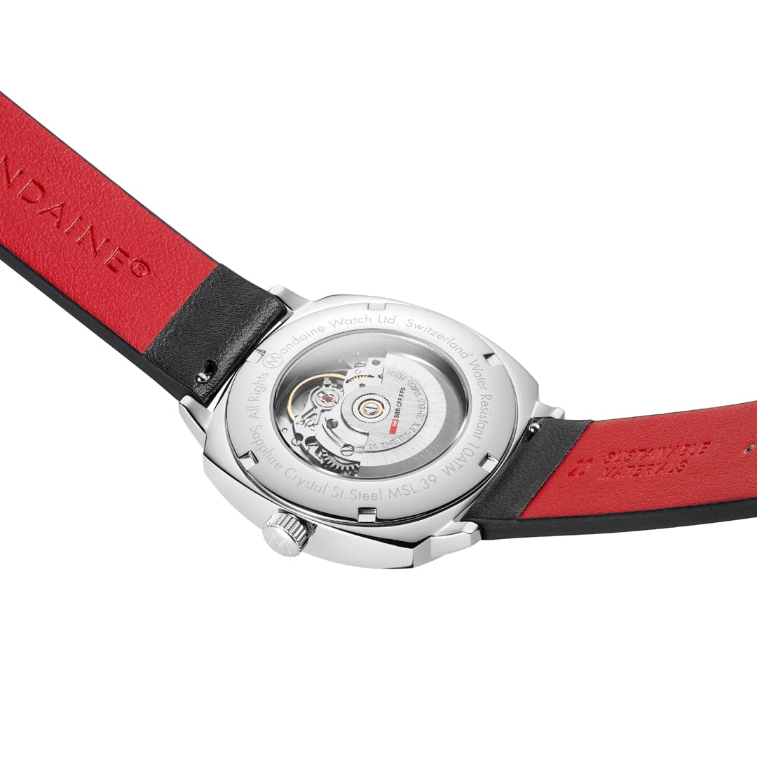 Mondaine Grand Cushion Automatic White Dial Black Leather Watch MSL.3961B.LBV