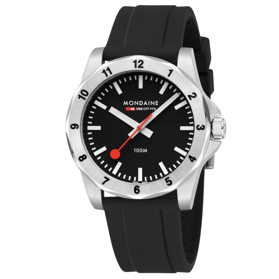 Mondaine Numeri Black Dial Black Silicon Strap Watch MSN.42120.RB