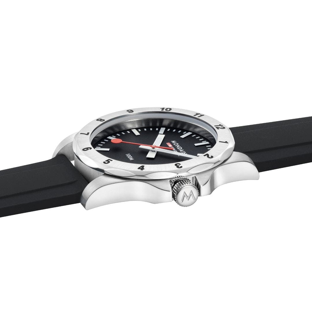 Mondaine Numeri Black Dial Black Silicon Strap Watch MSN.42120.RB