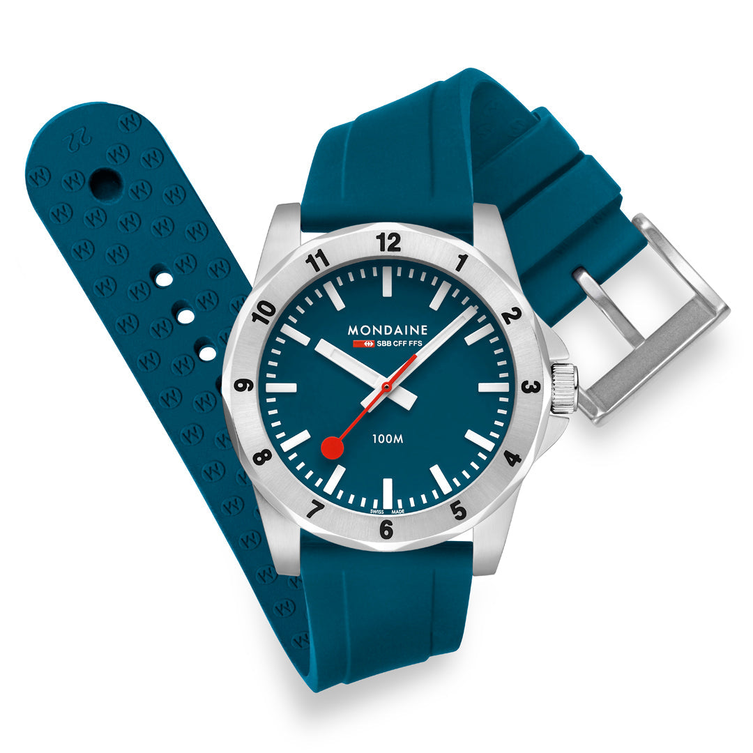 Mondaine Numeri Blue Silicone 42mm Watch - MSN.42140.RD