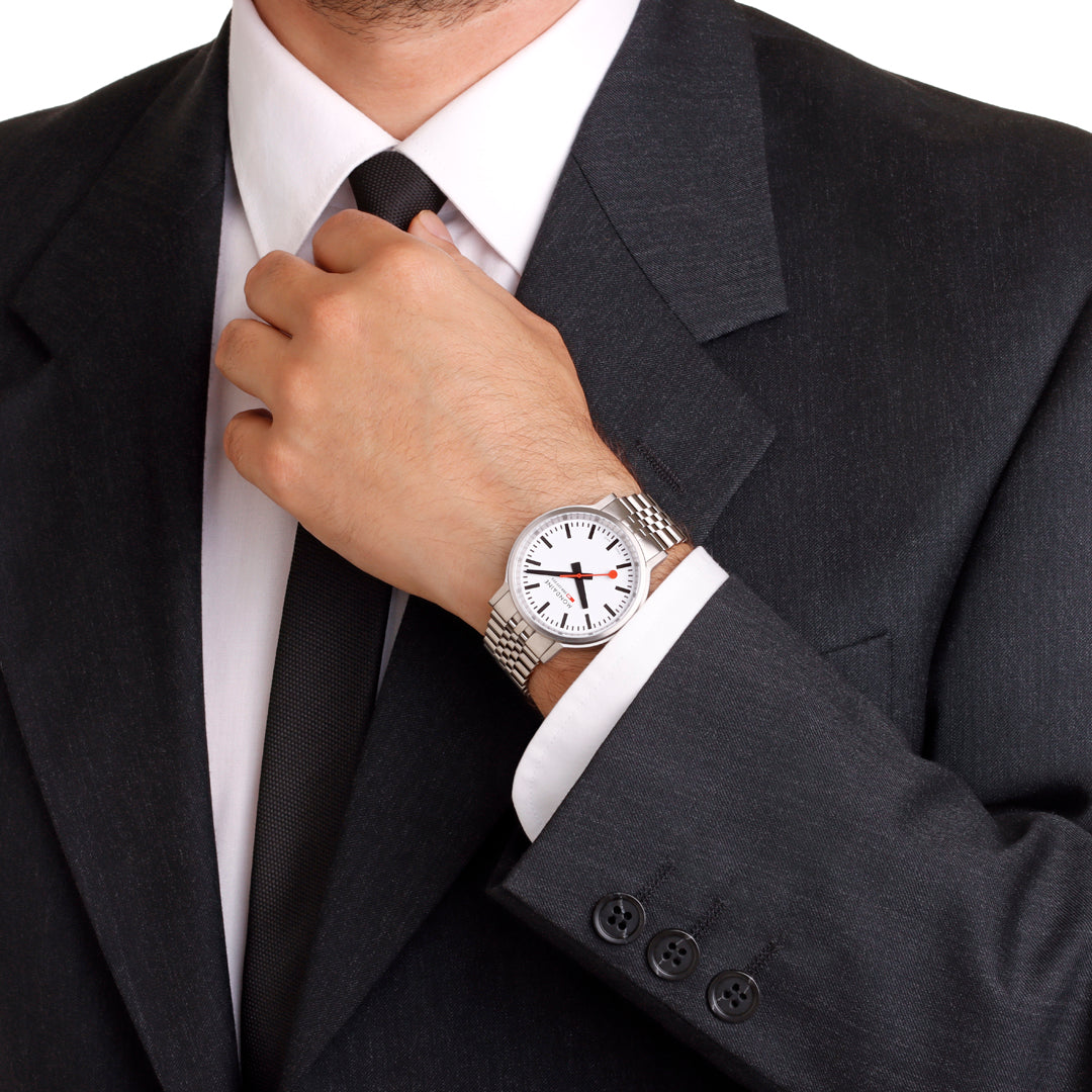 Mondaine Stop2go Backlight White Dial Stainless Steel Watch MST.4101B.SJ.2SE