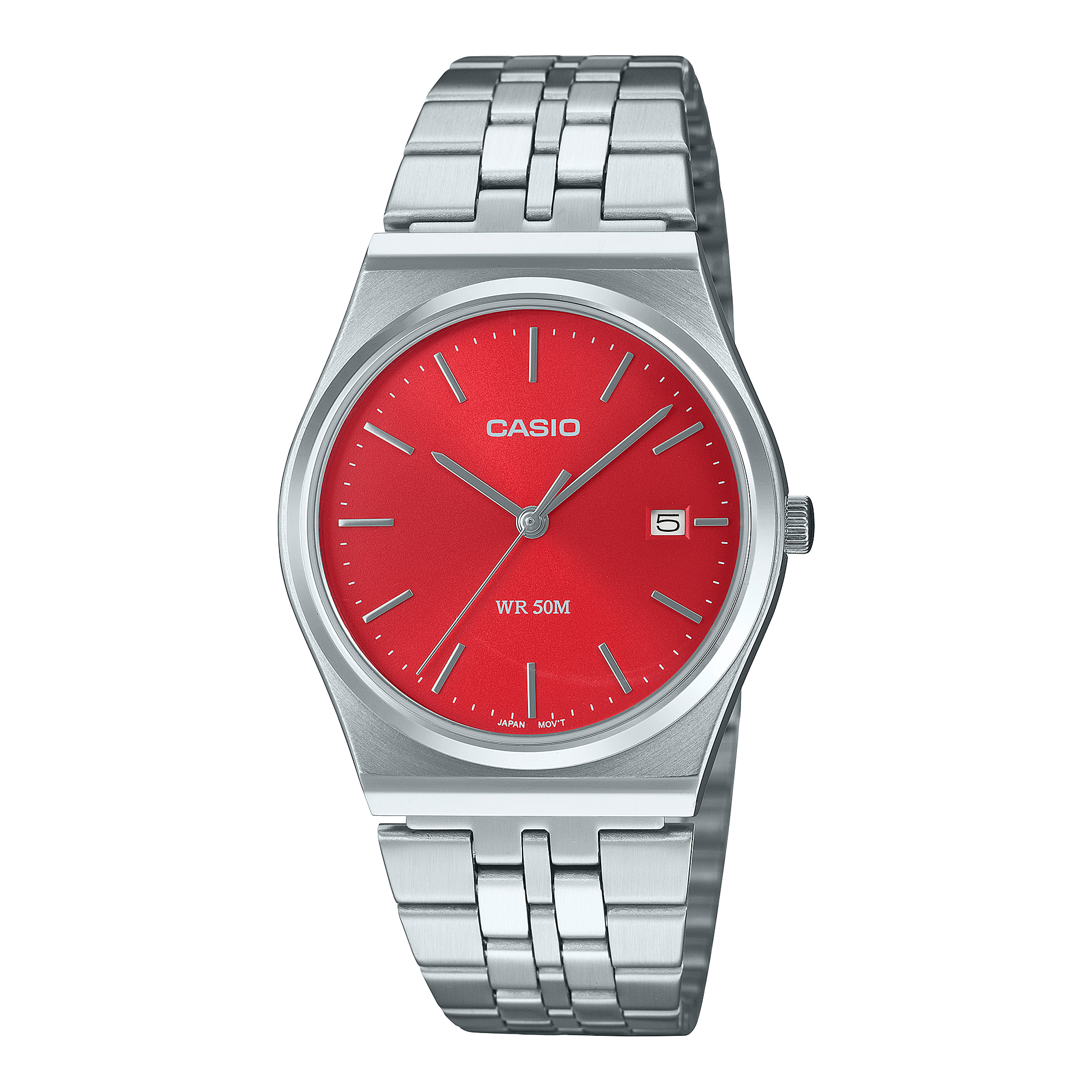 Casio Standard Silver Stainless Steel Red Dial Watch