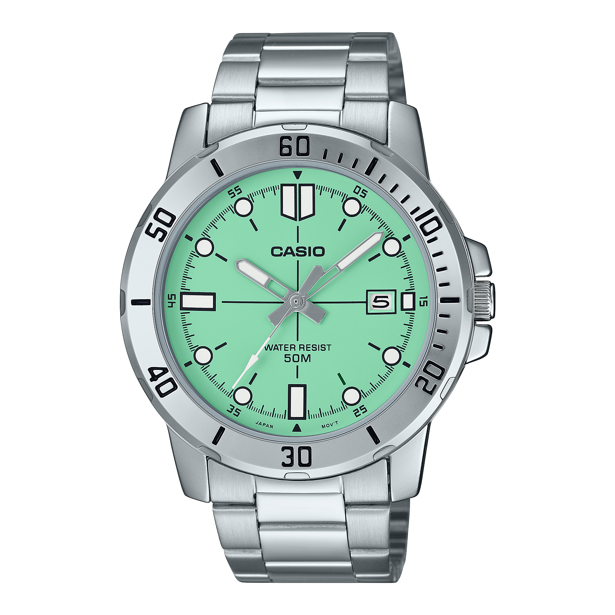 Casio Standard Analogue Pale Green Dial Stainless Steel Watch MTPVD01D-3E1