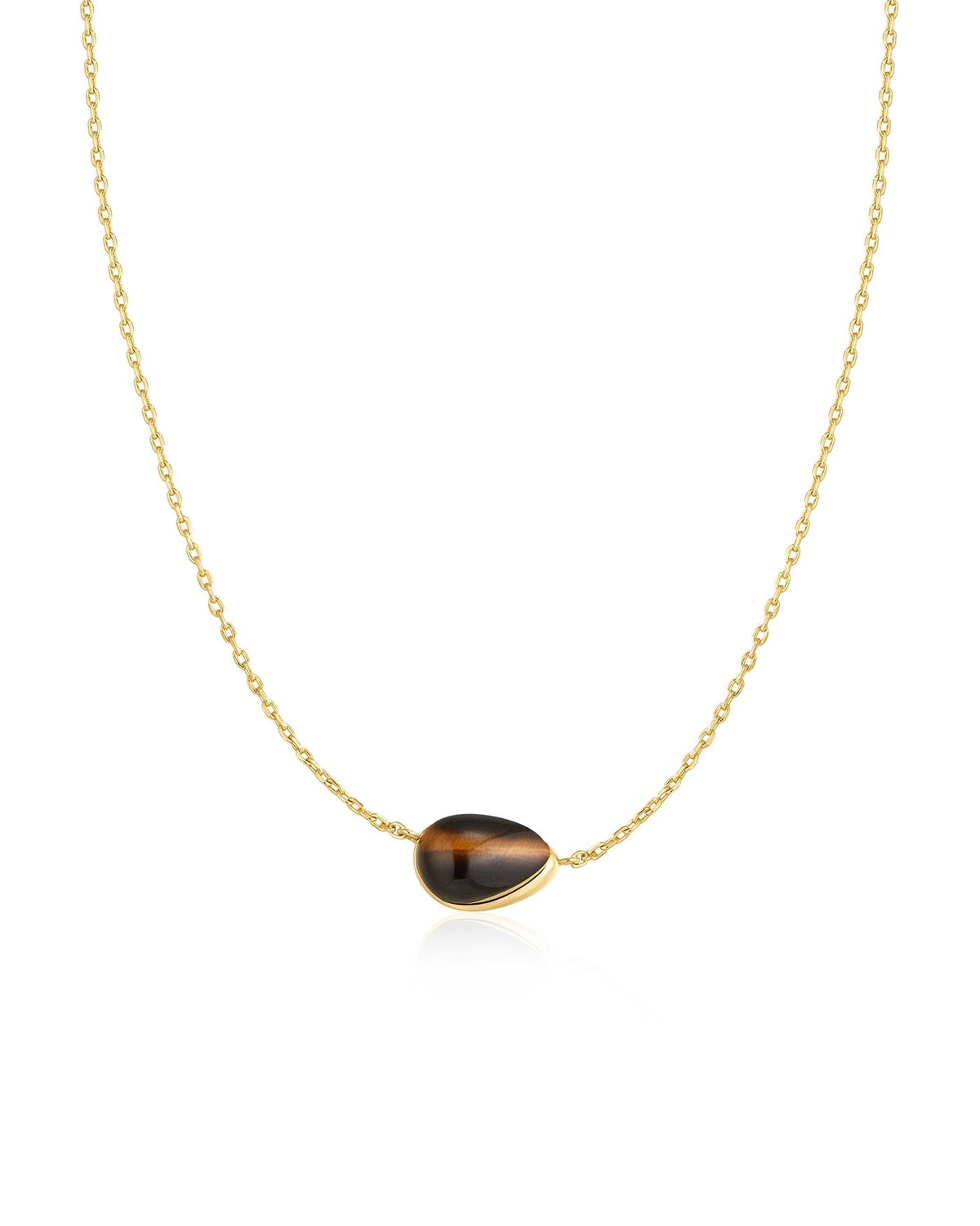 Ania Haie Gold Bezel Tiger's Eye Organic Dome Pebble Necklace N076-02G-TE N076-02G-TE front packshot