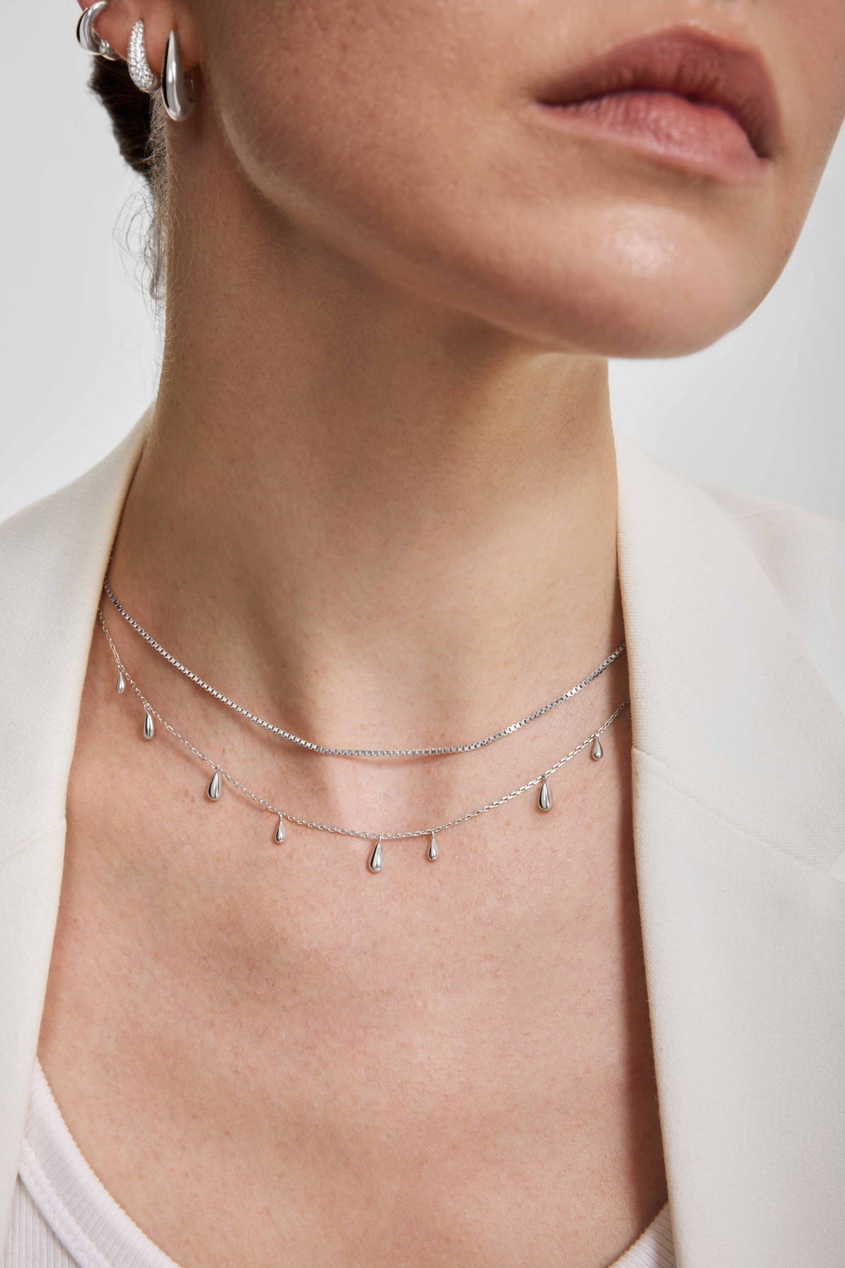 Ania Haie Silver Polished Teardrop Dangle Station Necklace N078-02H N078-02H view 2