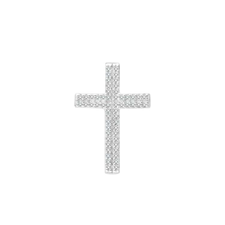0.05ct Diamond Double Row Cross Pendant in 9K White Gold