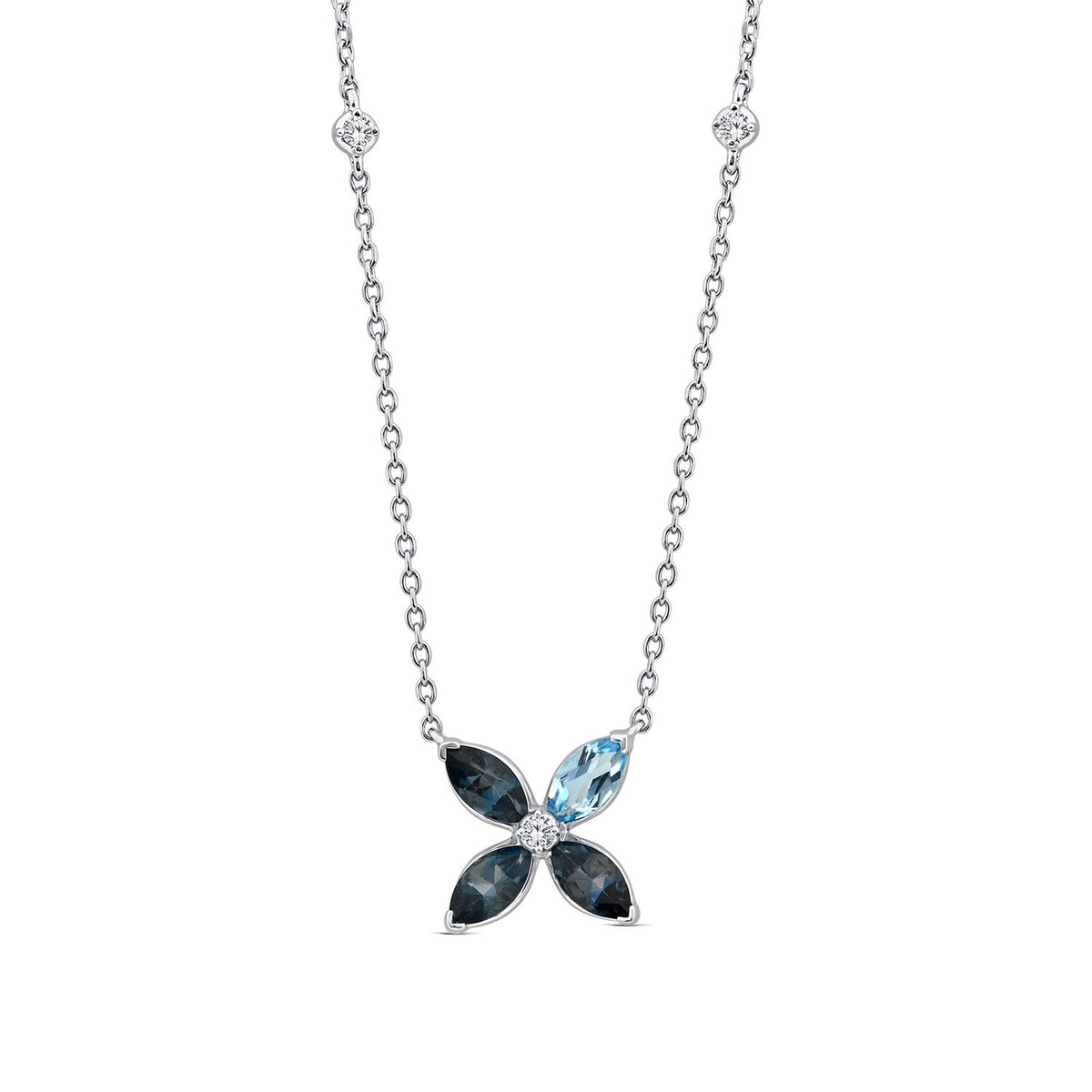 0.03ct Diamond & Blue Topaz Necklace in 9K White Gold