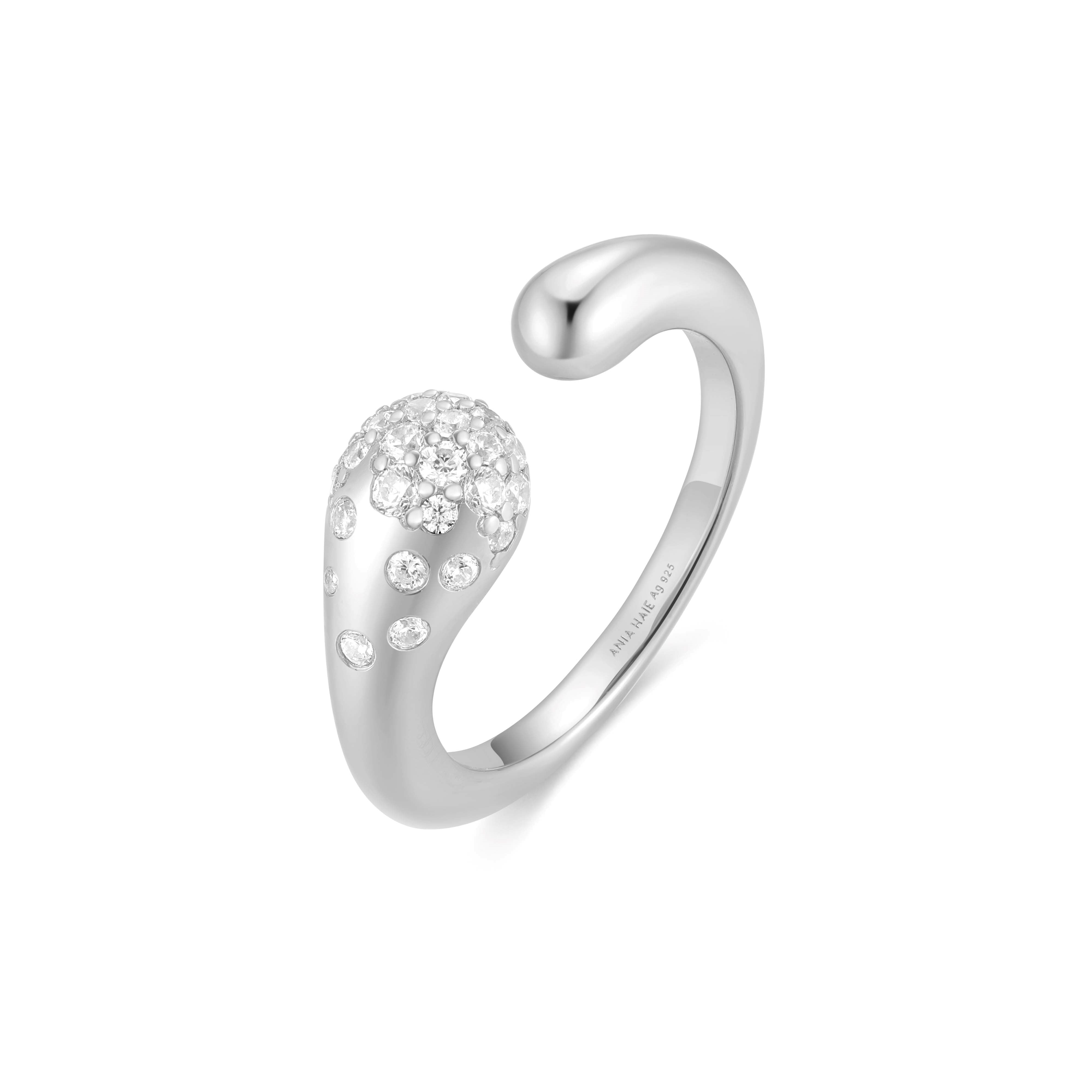 Silver Cubic Zirconia Adjustable Ring Sculptural Design Sparkles