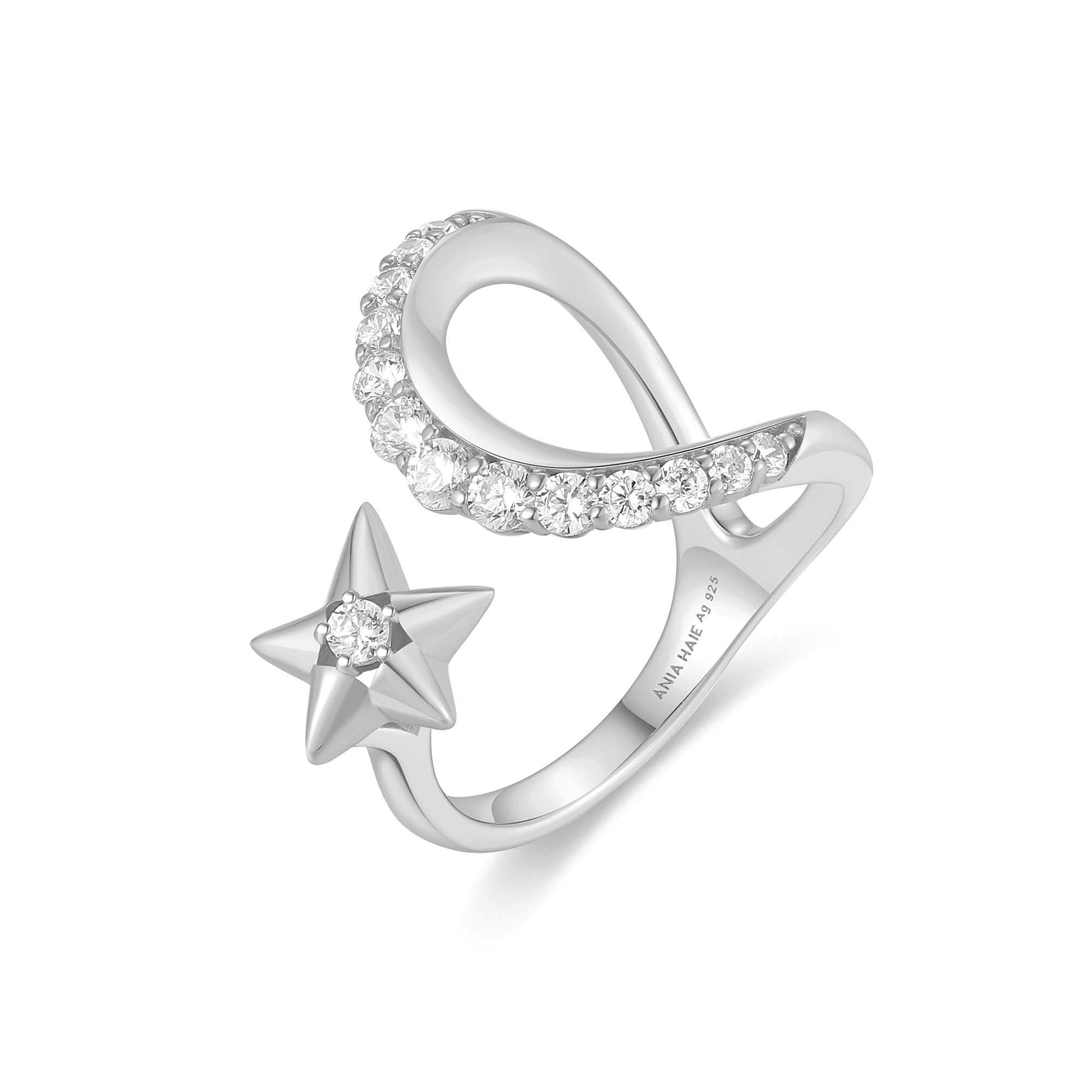 Silver Moon and Star Adjustable Ring for Whimsical Celestial Style