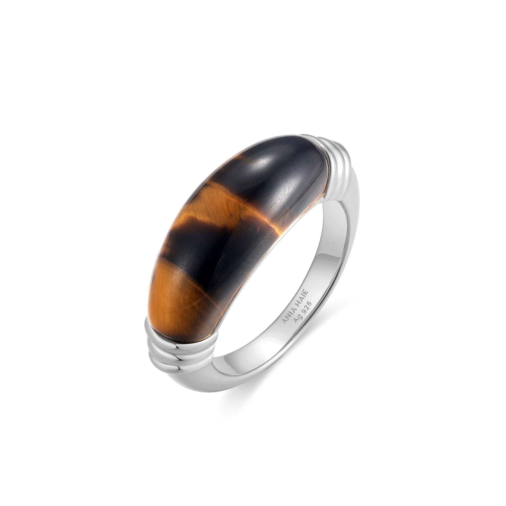 Ania Haie Silver Tiger Eye Ring Modern Statement Fashion Jewelry